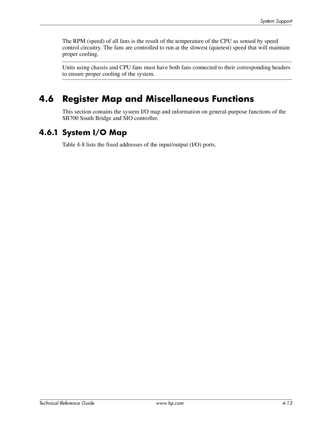 HP dc5850 manual Register Map and Miscellaneous Functions, System I/O Map 