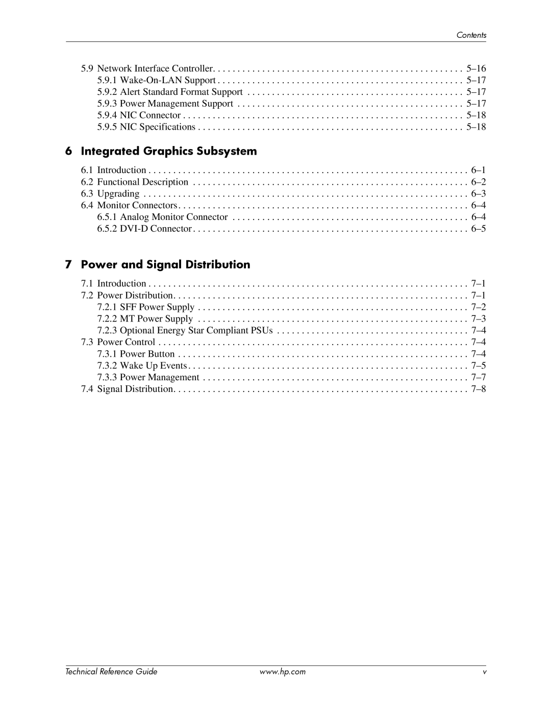 HP dc5850 manual Integrated Graphics Subsystem, Power and Signal Distribution 