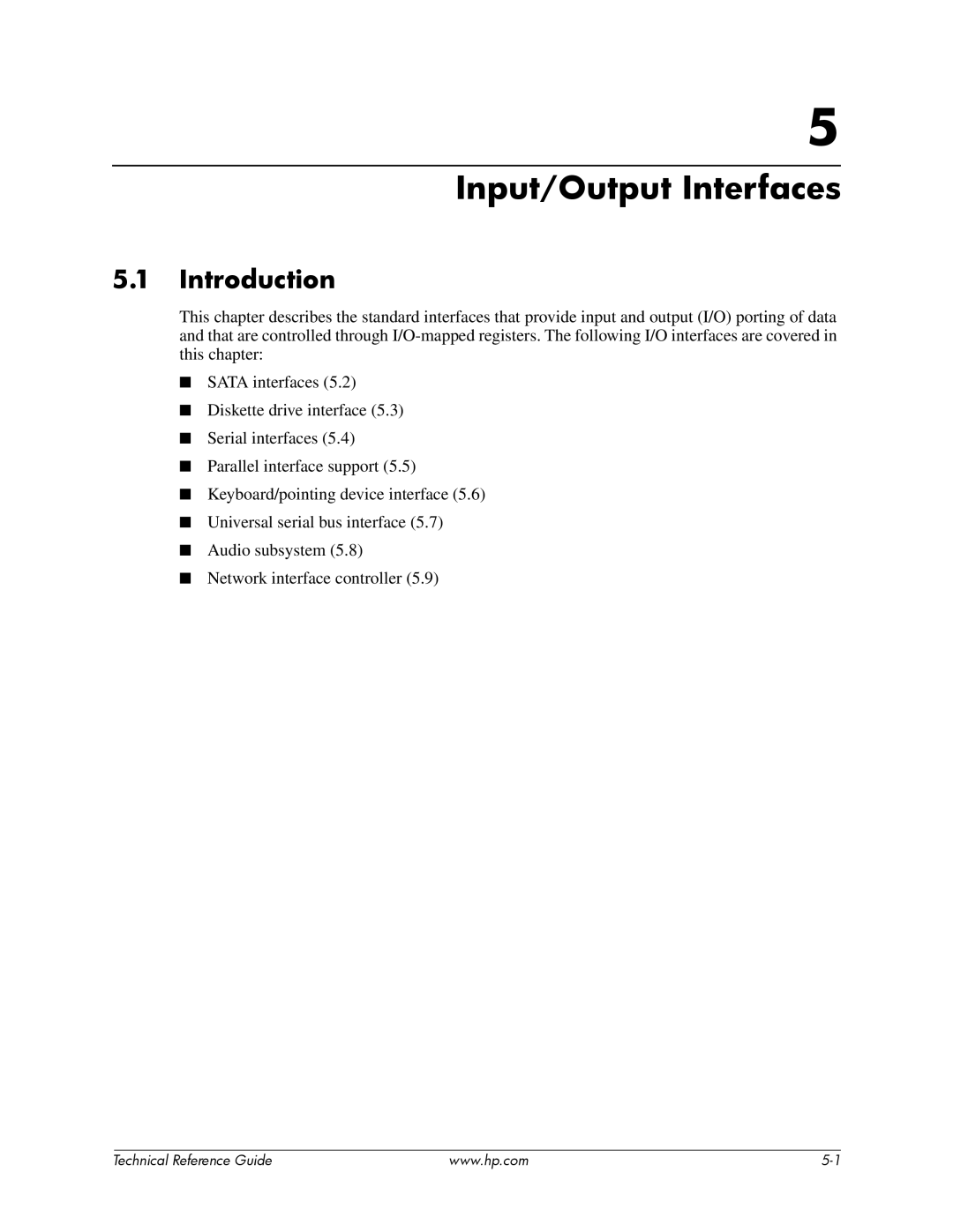 HP dc5850 manual Input/Output Interfaces, Introduction 