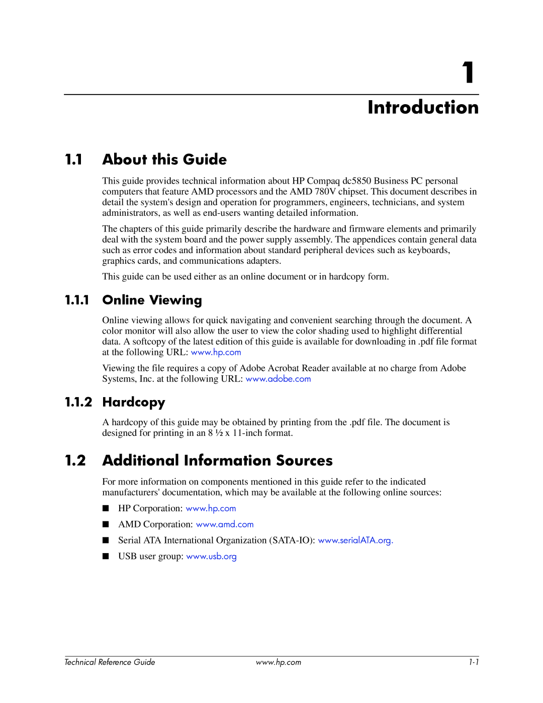 HP dc5850 manual Introduction, About this Guide, Additional Information Sources, Online Viewing, Hardcopy 