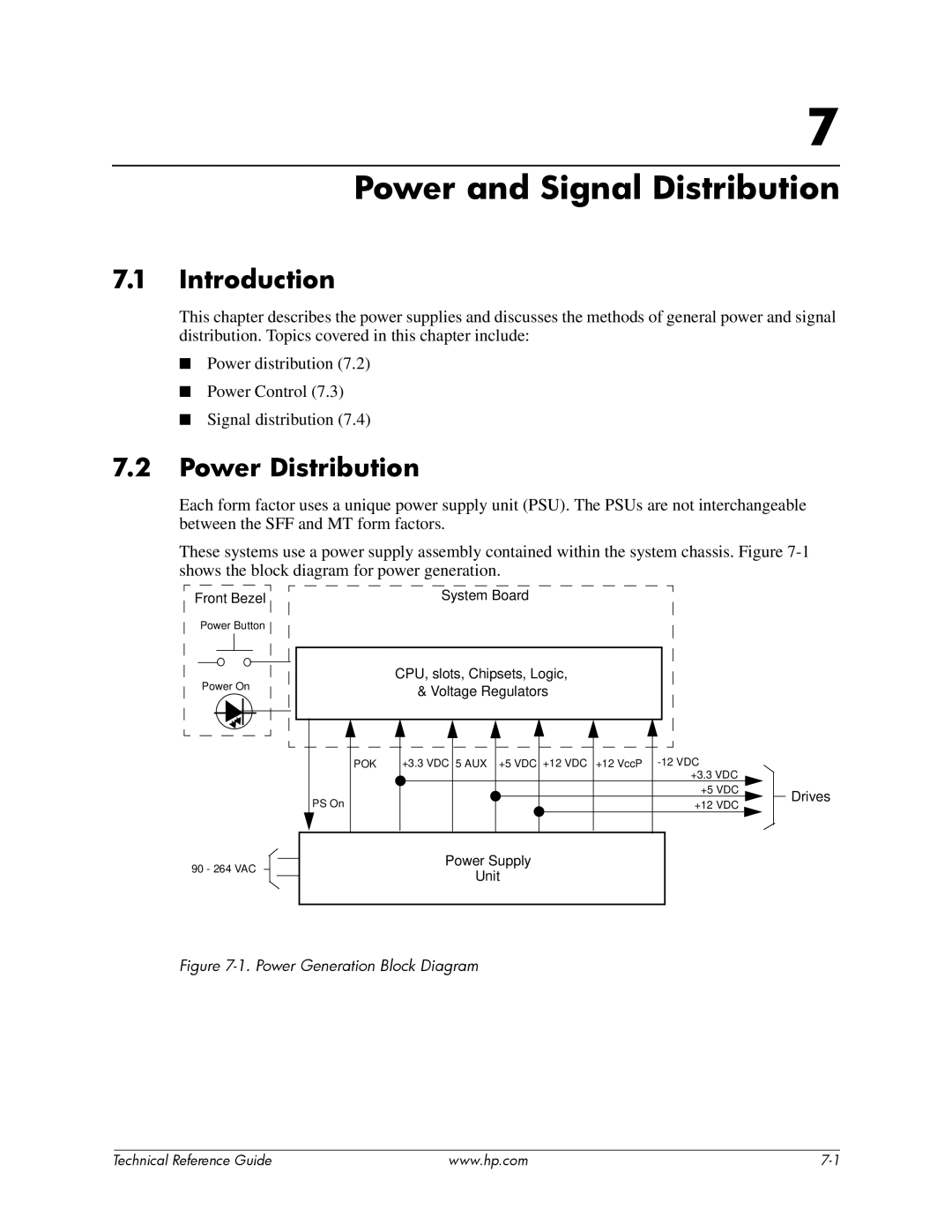 HP dc5850 manual Power and Signal Distribution, Power Distribution 