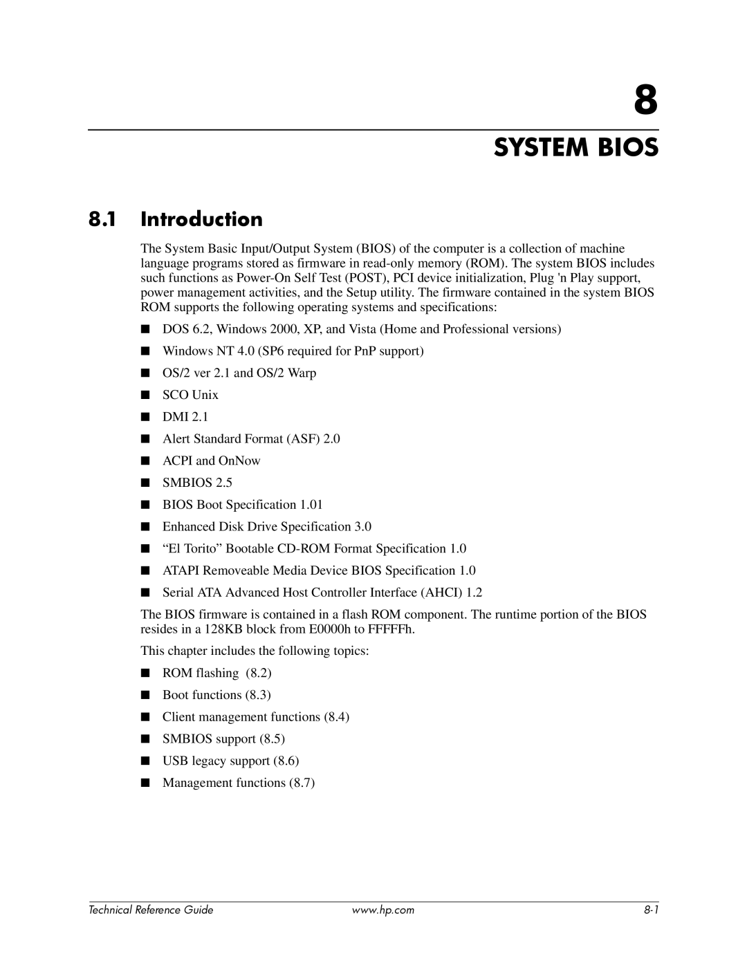 HP dc5850 manual System Bios 