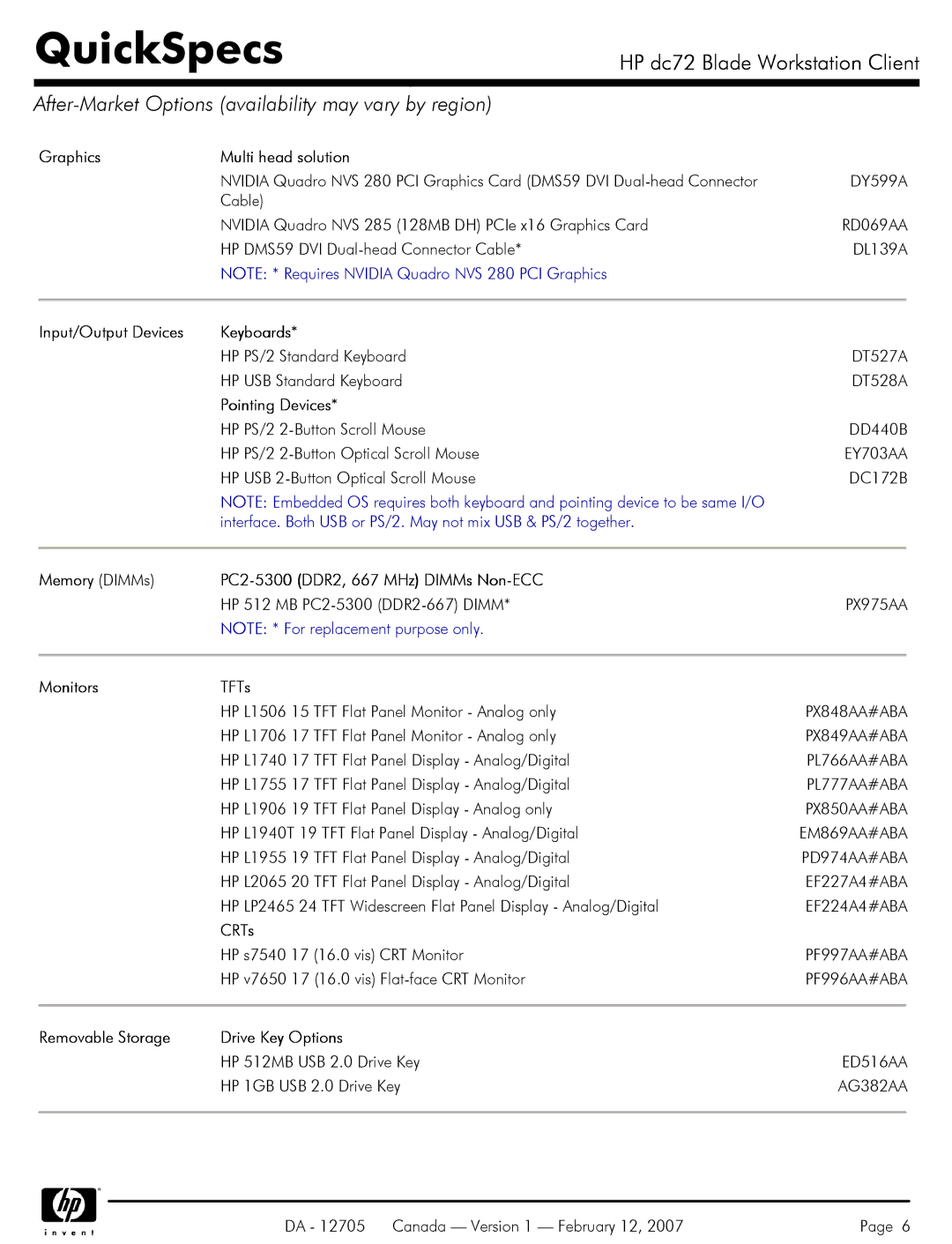 HP dc72 manual After-Market Options availability may vary by region 