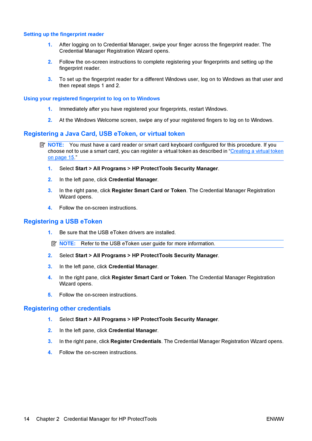 HP dc73 Blade Client manual Registering a Java Card, USB eToken, or virtual token, Registering a USB eToken 