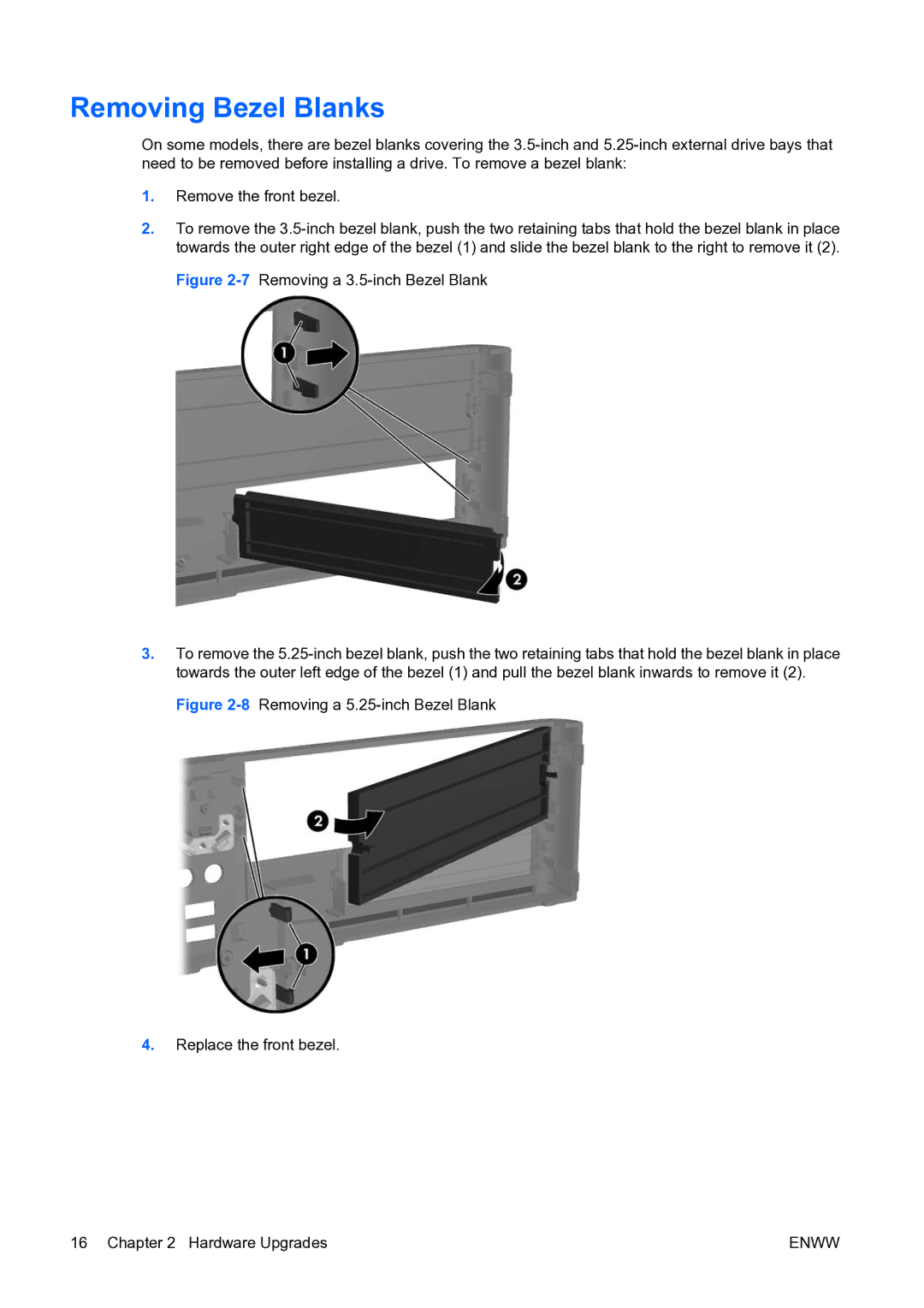 HP dc73 Blade Client manual Removing Bezel Blanks 