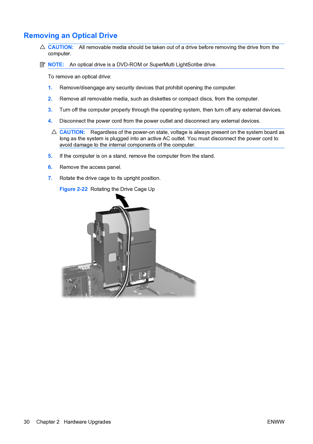 HP dc73 Blade Client manual Removing an Optical Drive 