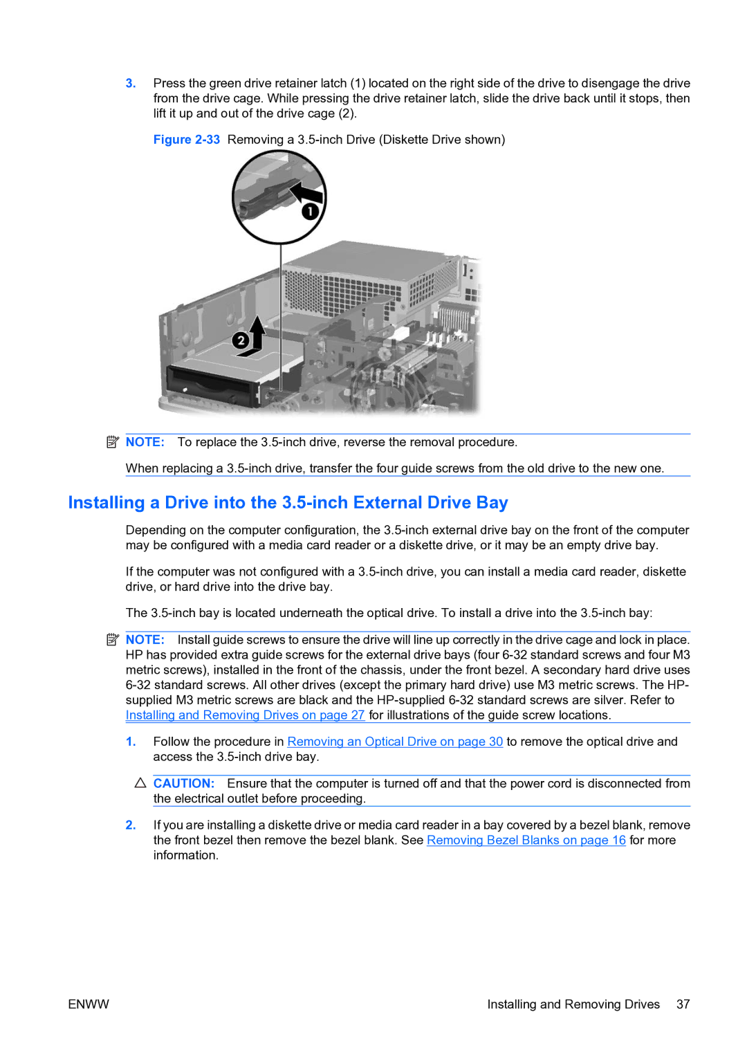 HP dc73 Blade Client manual Installing a Drive into the 3.5-inch External Drive Bay 