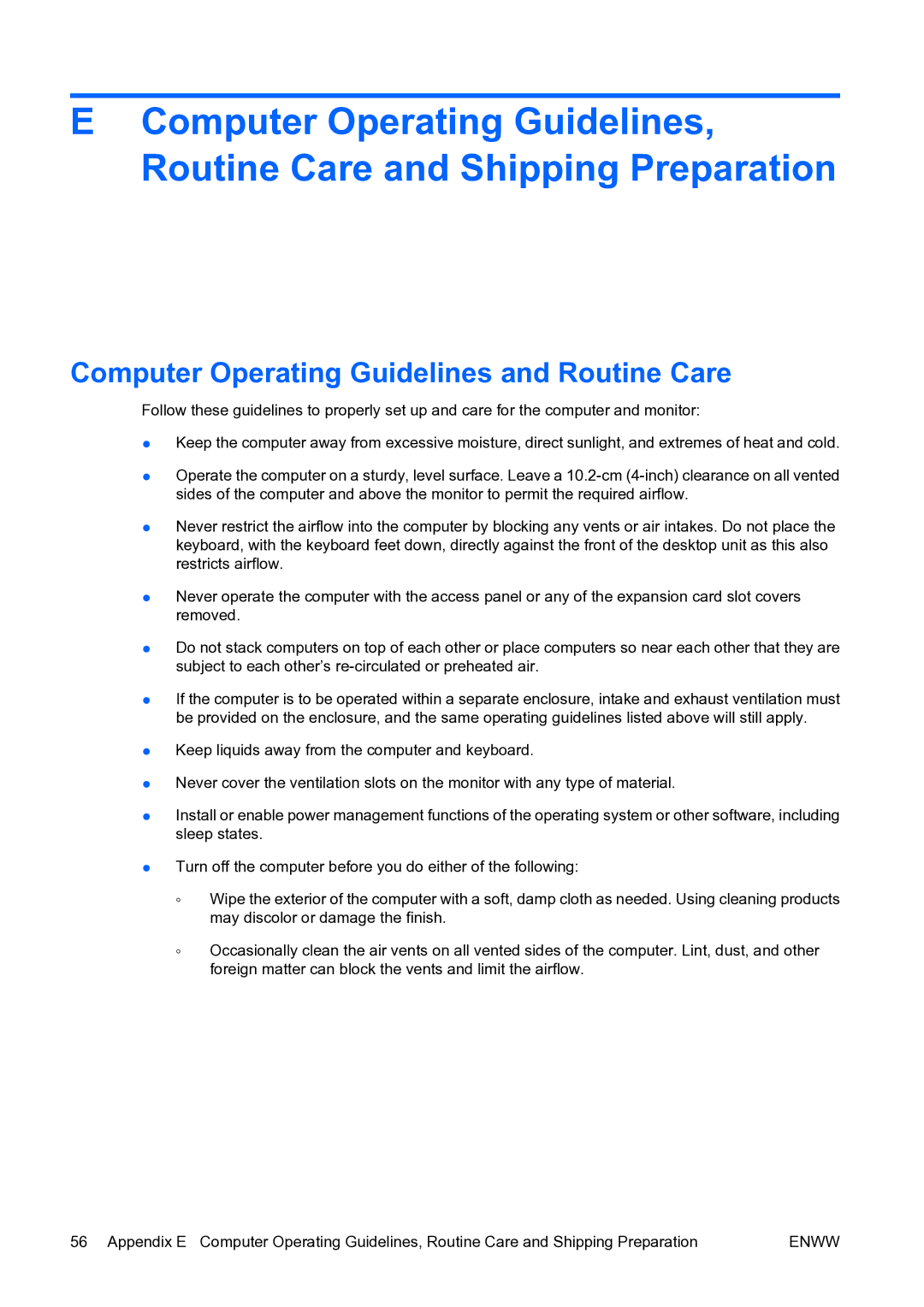 HP dc73 Blade Client manual Computer Operating Guidelines and Routine Care 