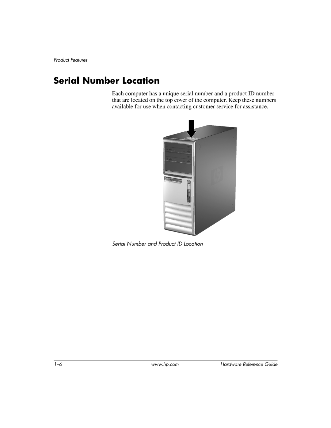 HP dc7600 tower manual Serial Number Location 