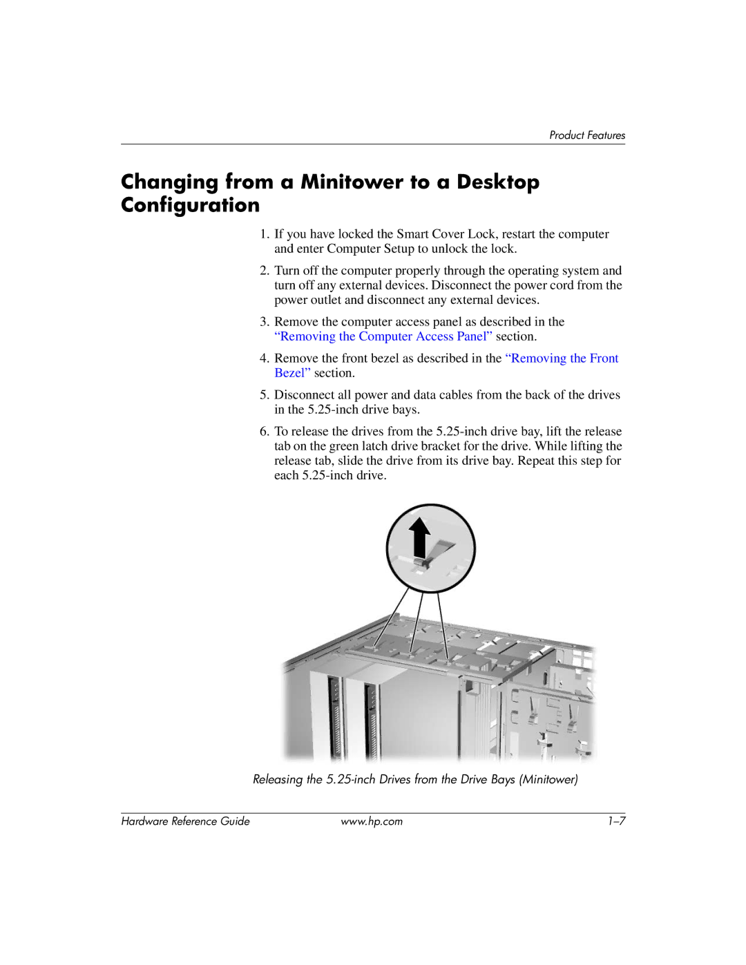 HP dc7600 tower manual Changing from a Minitower to a Desktop Configuration 