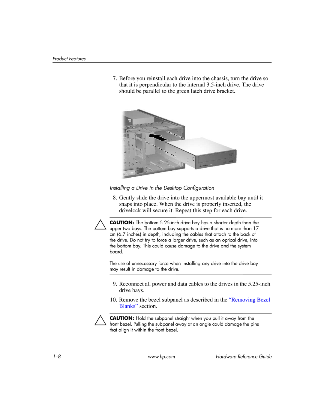 HP dc7600 tower manual Installing a Drive in the Desktop Configuration 