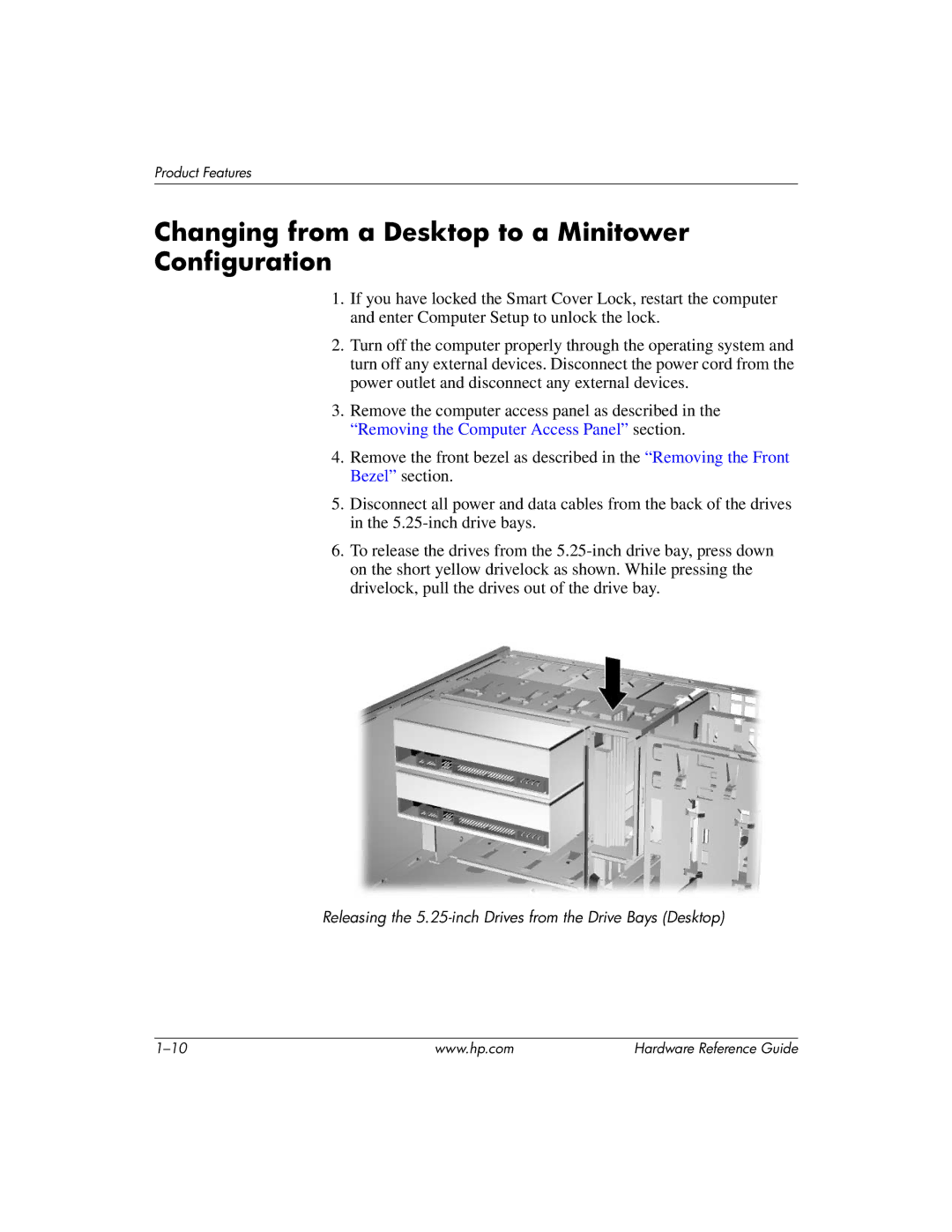 HP dc7600 tower manual Changing from a Desktop to a Minitower Configuration 