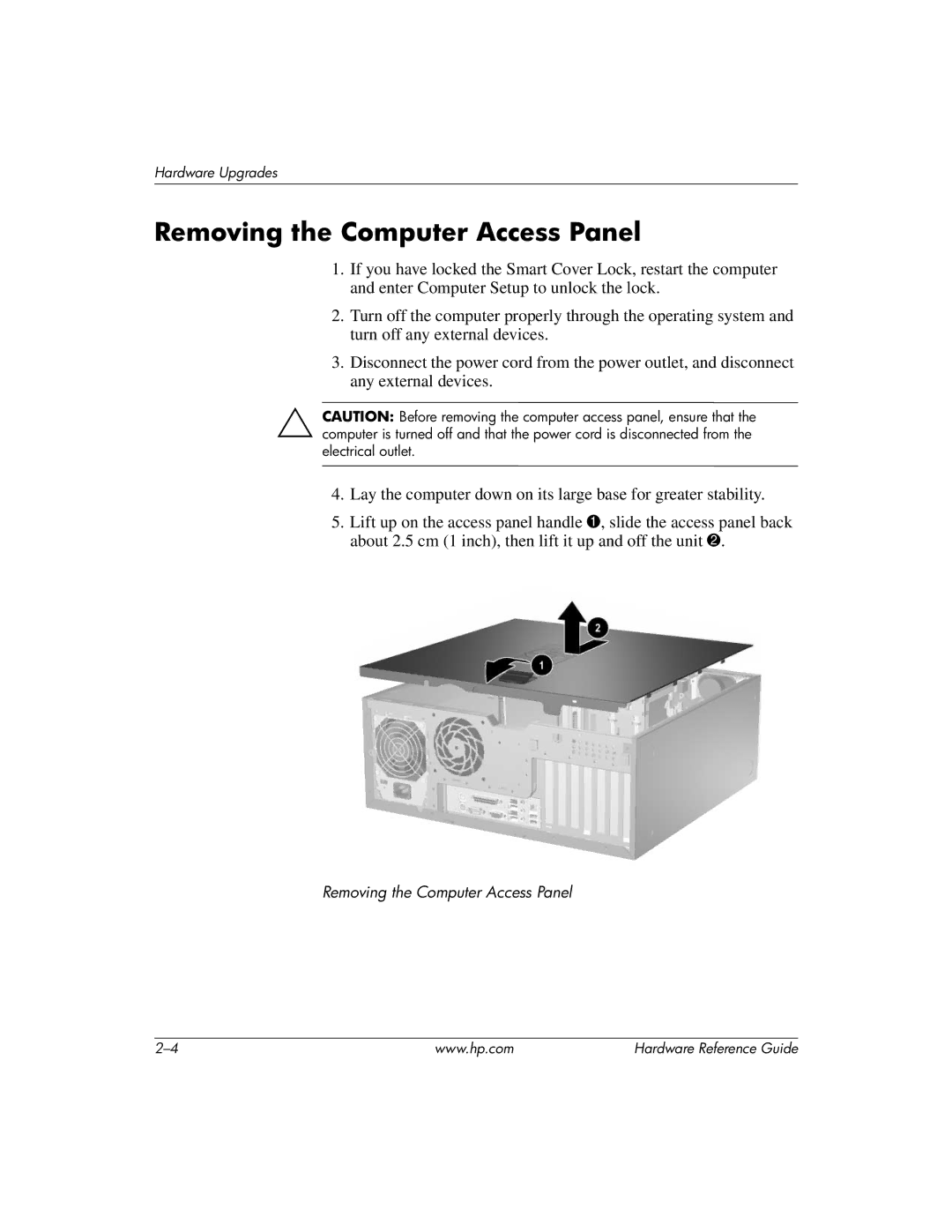 HP dc7600 tower manual Removing the Computer Access Panel 