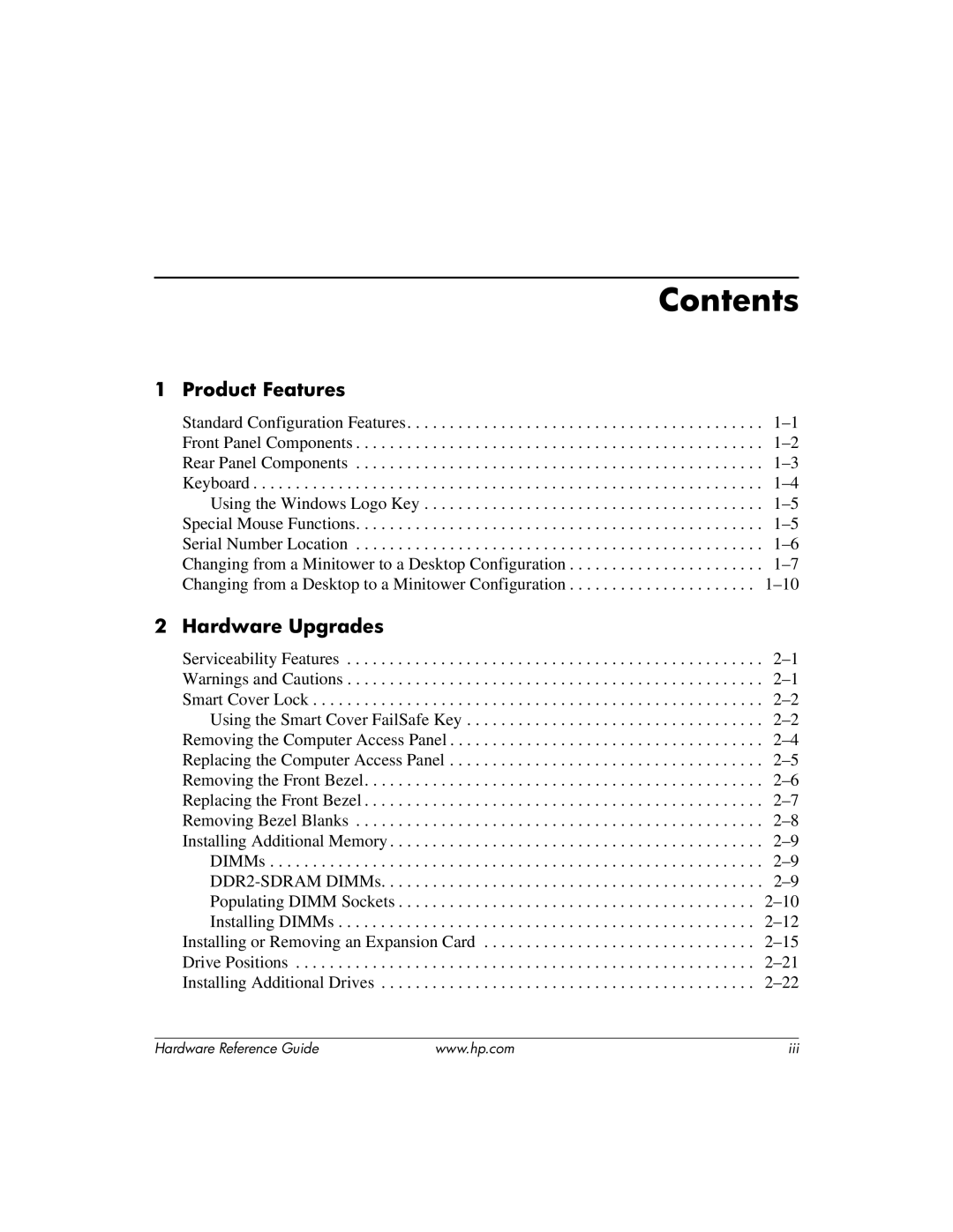 HP dc7600 tower manual Contents 