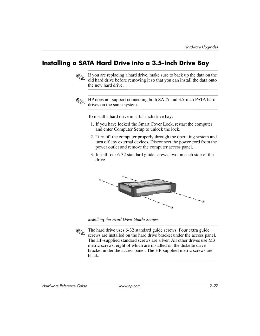 HP dc7600 tower manual Installing a Sata Hard Drive into a 3.5-inch Drive Bay 