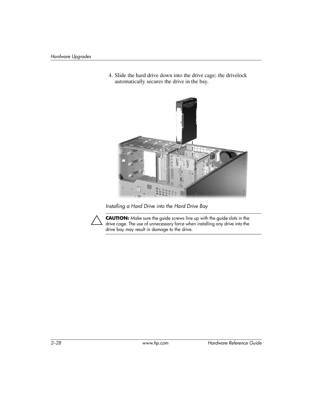 HP dc7600 tower manual Installing a Hard Drive into the Hard Drive Bay 