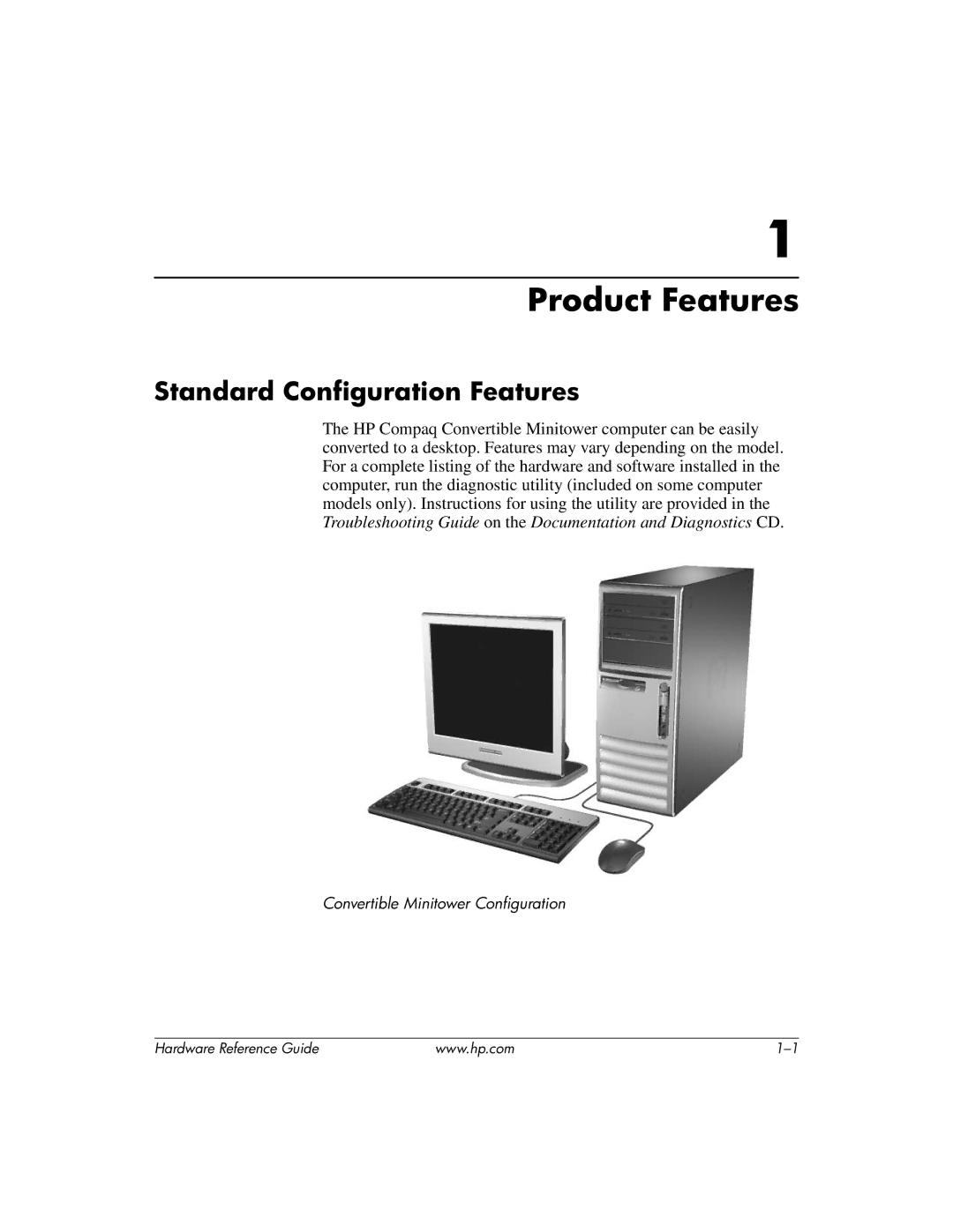 HP dc7600 tower manual Product Features, Standard Configuration Features 