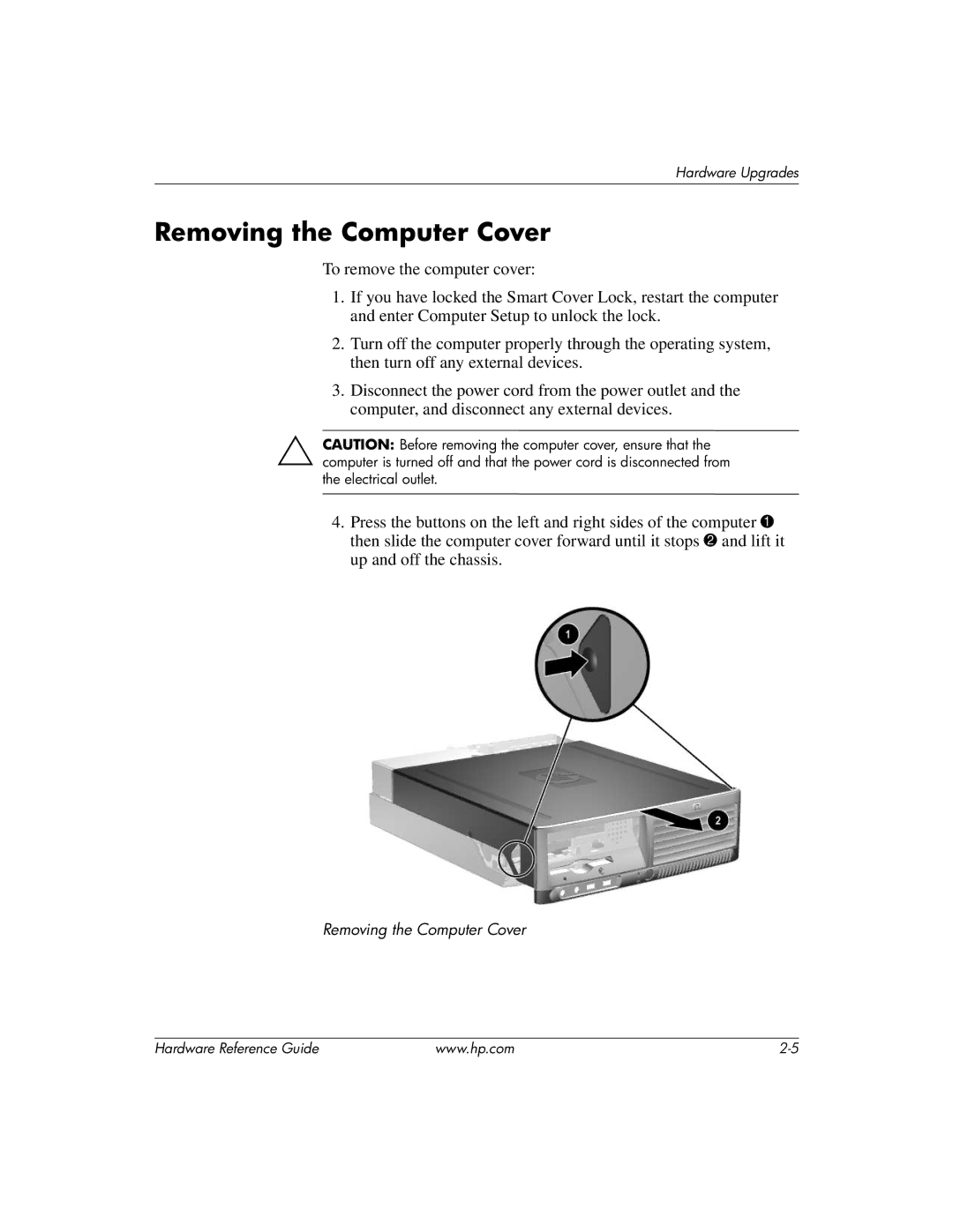 HP dc7600 manual Removing the Computer Cover 