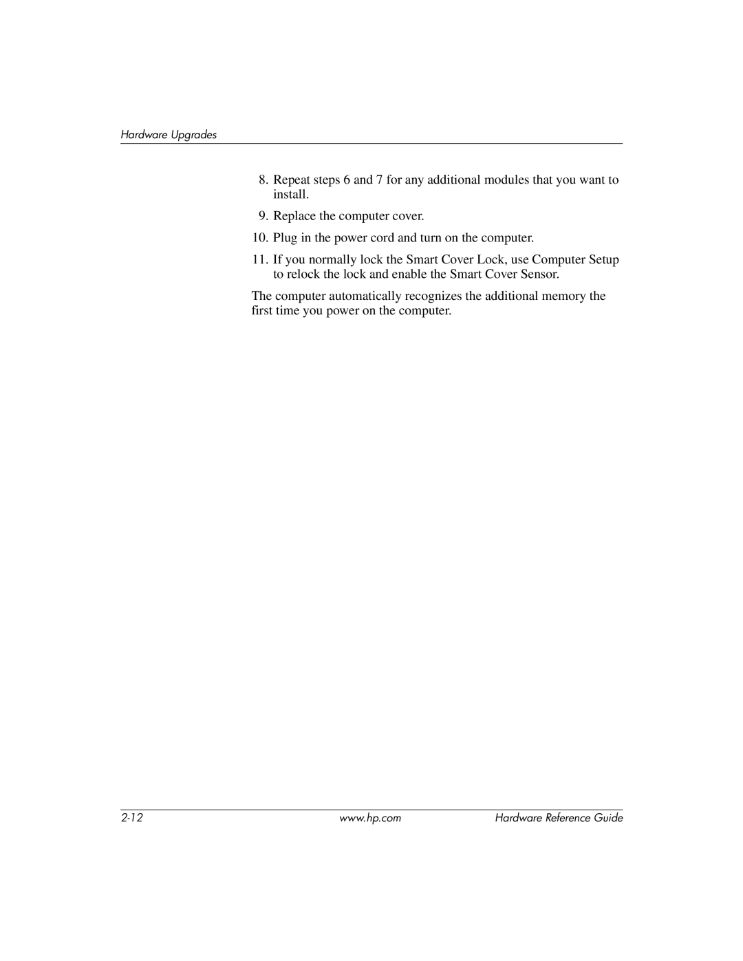 HP dc7600 manual Hardware Upgrades 