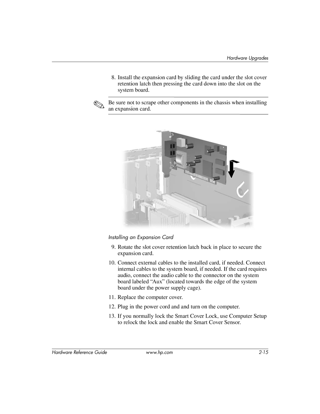 HP dc7600 manual Installing an Expansion Card 