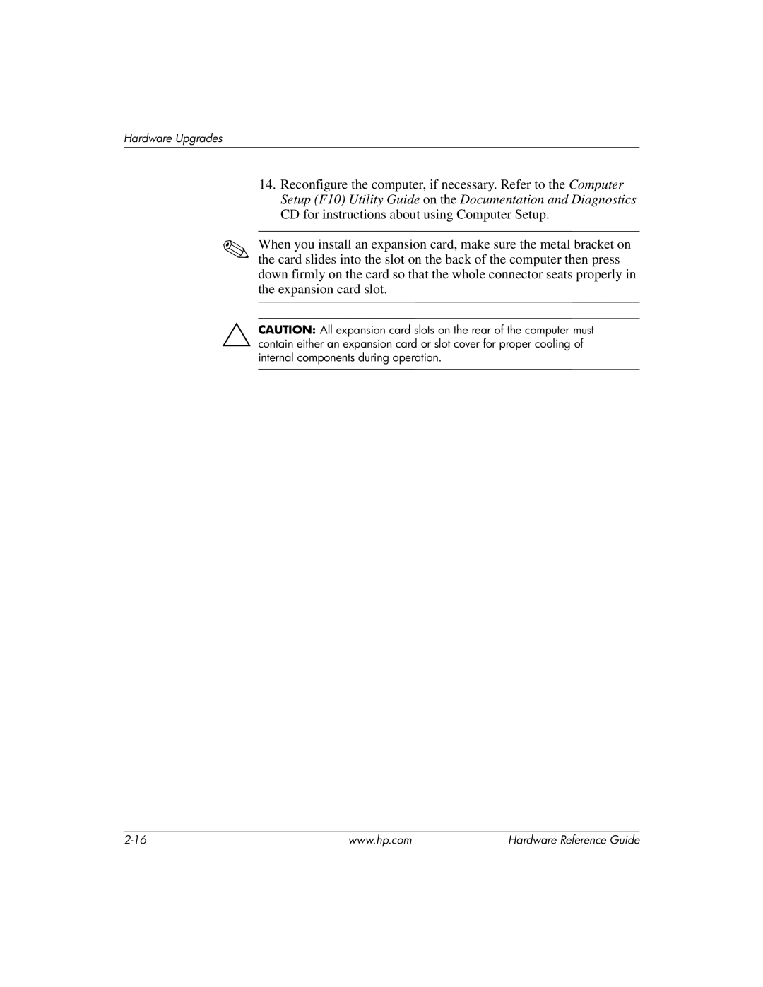 HP dc7600 manual Hardware Upgrades 