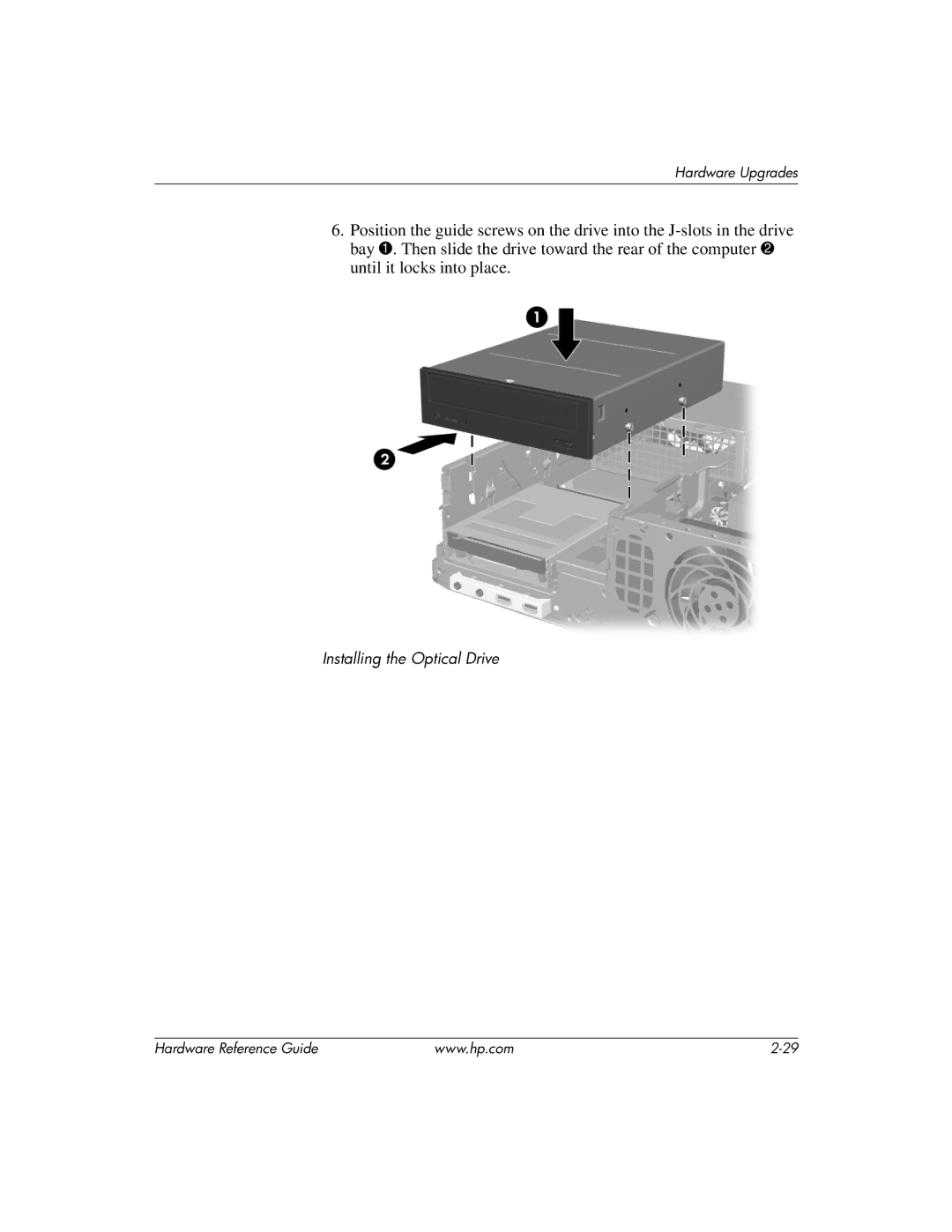 HP dc7600 manual Installing the Optical Drive 