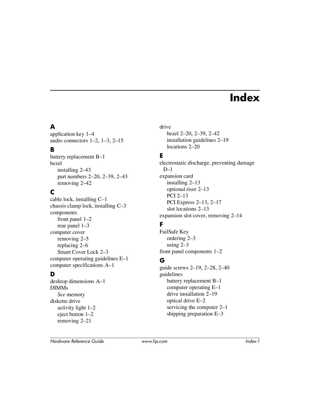 HP dc7600 manual Index 