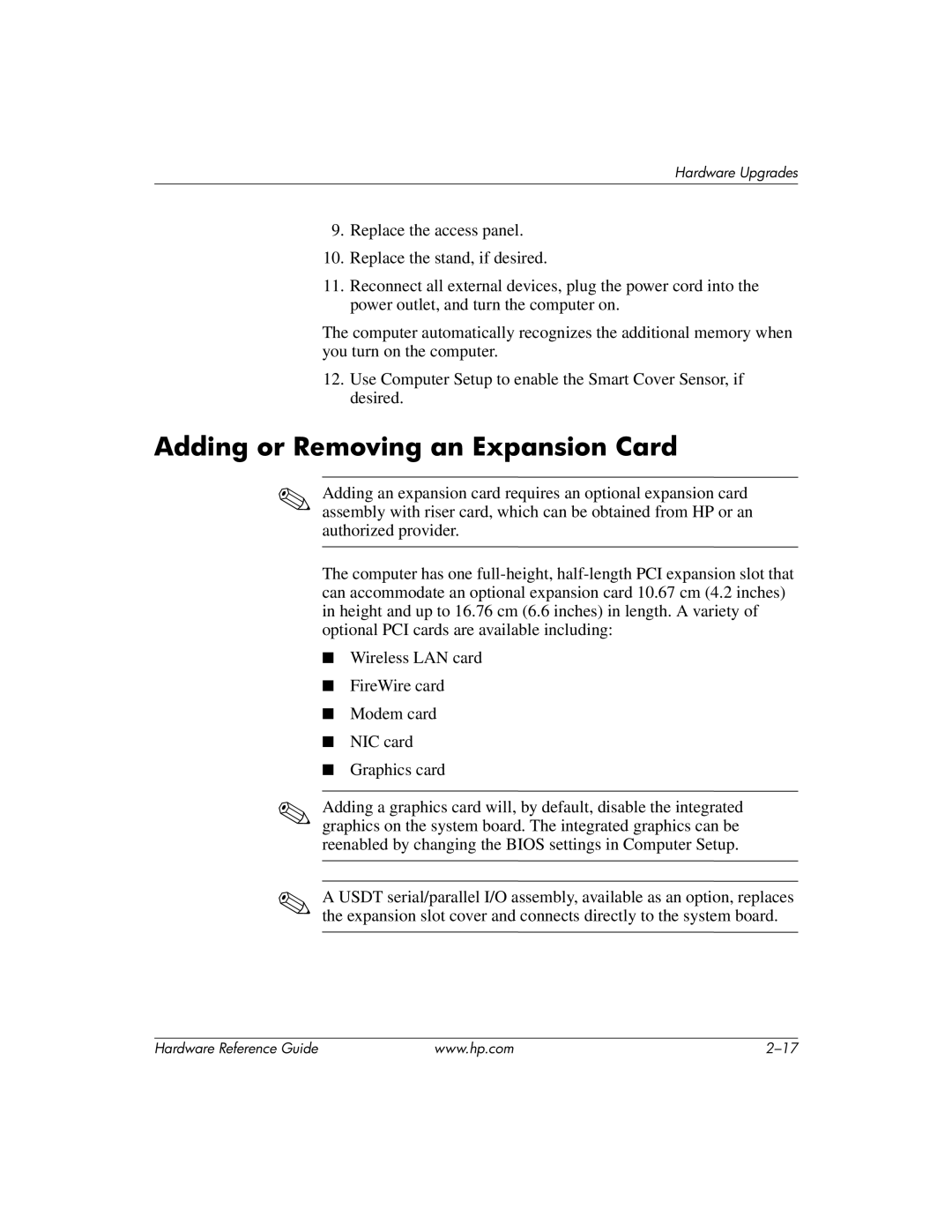 HP dc7600 manual Adding or Removing an Expansion Card 