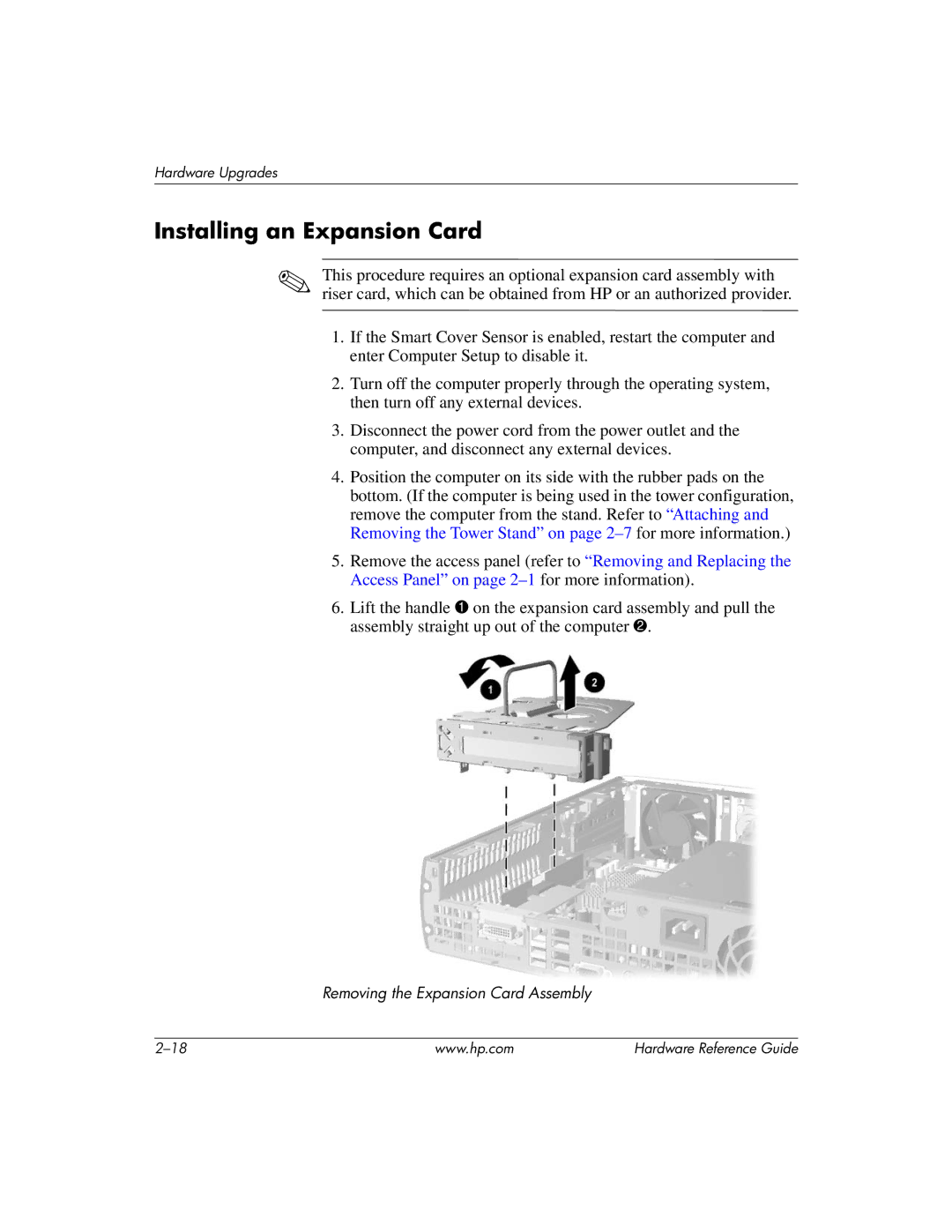 HP dc7600 manual Installing an Expansion Card 