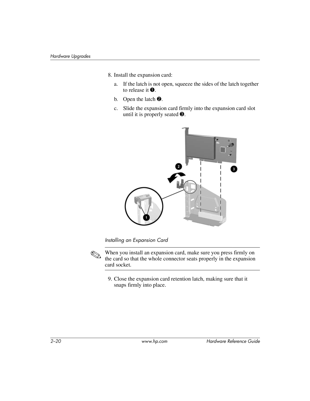 HP dc7600 manual Installing an Expansion Card 