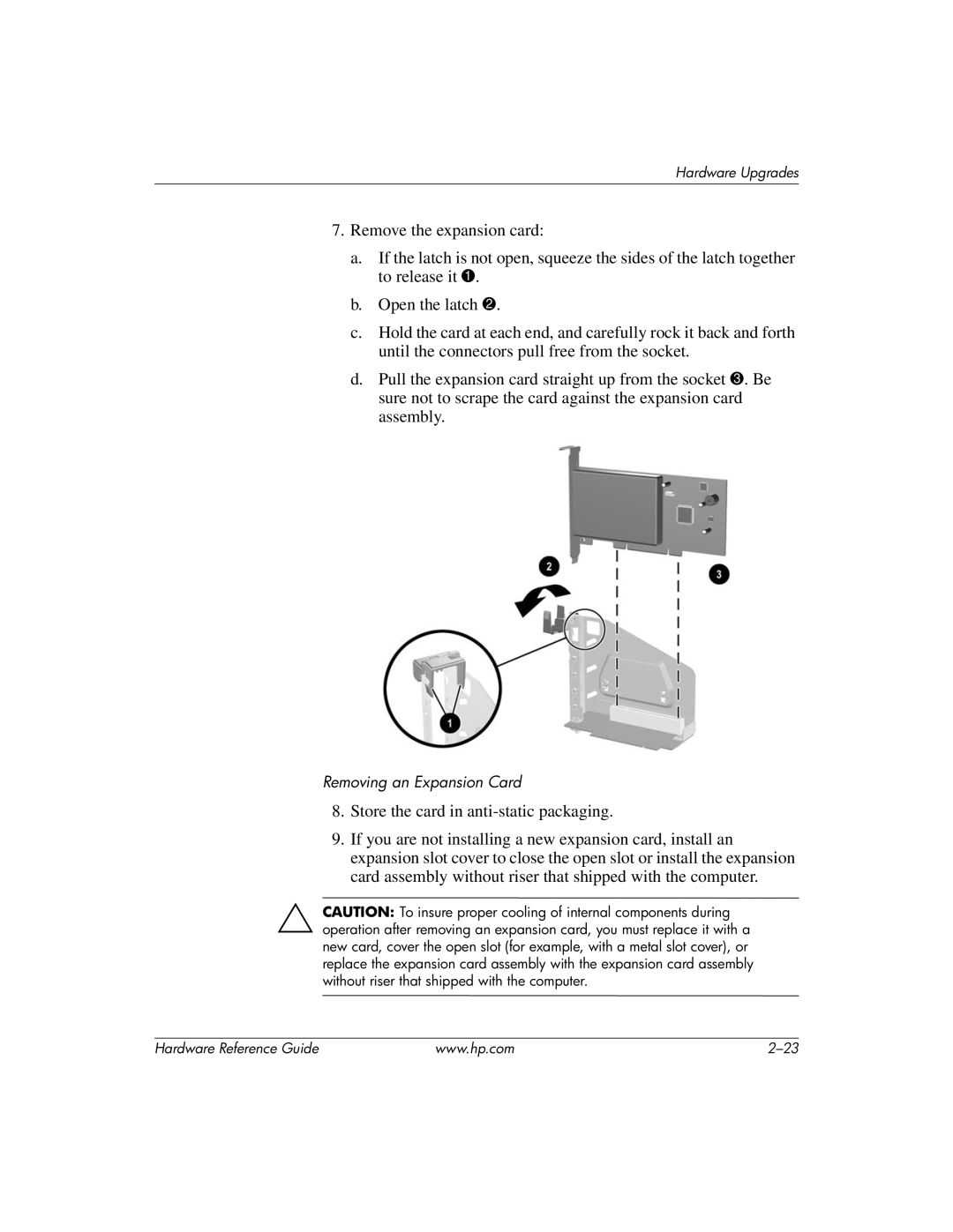 HP dc7600 manual Removing an Expansion Card 