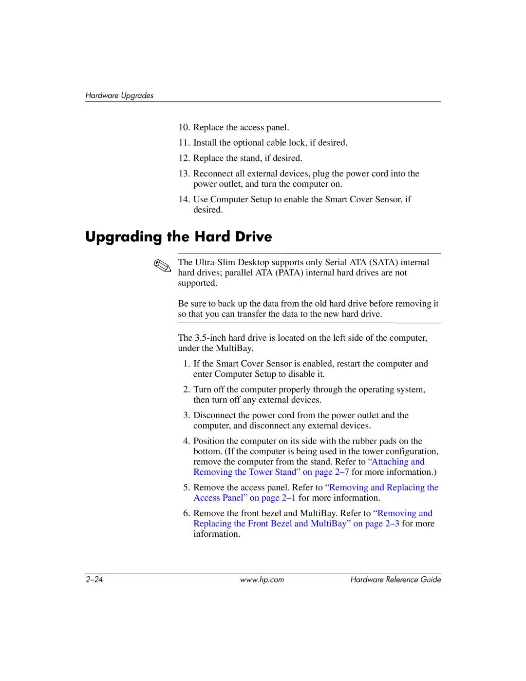 HP dc7600 manual Upgrading the Hard Drive 