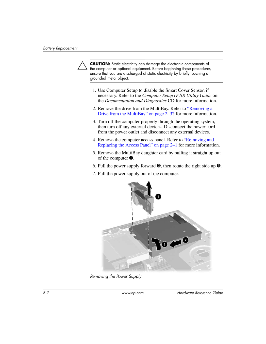 HP dc7600 manual Removing the Power Supply 