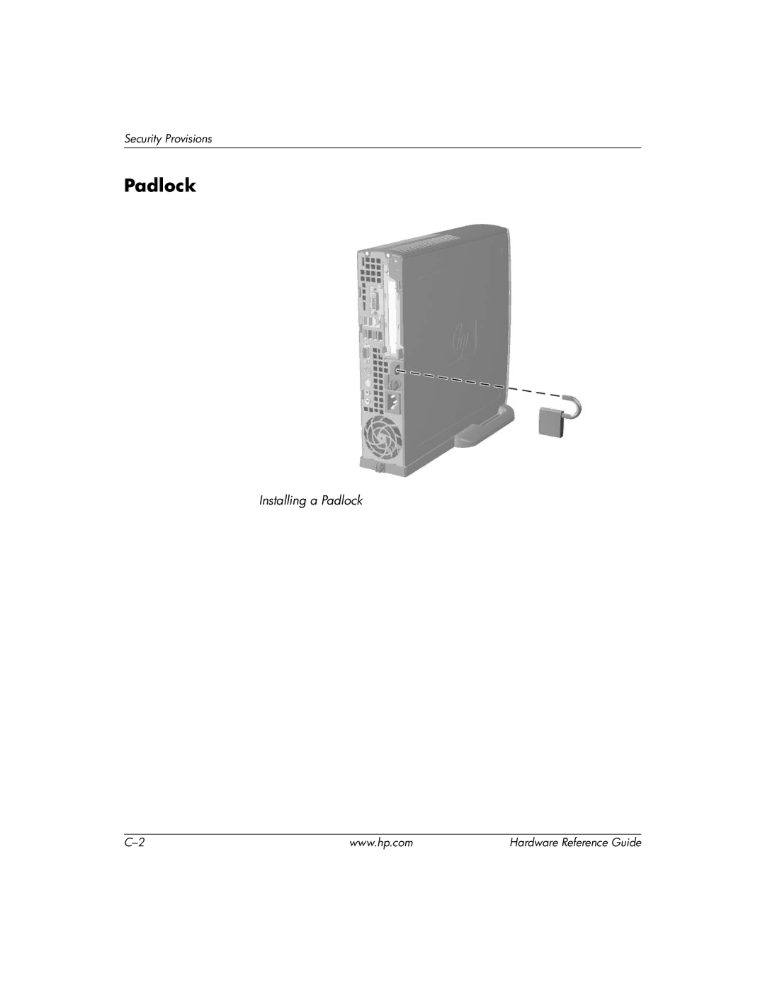 HP dc7600 manual Padlock 