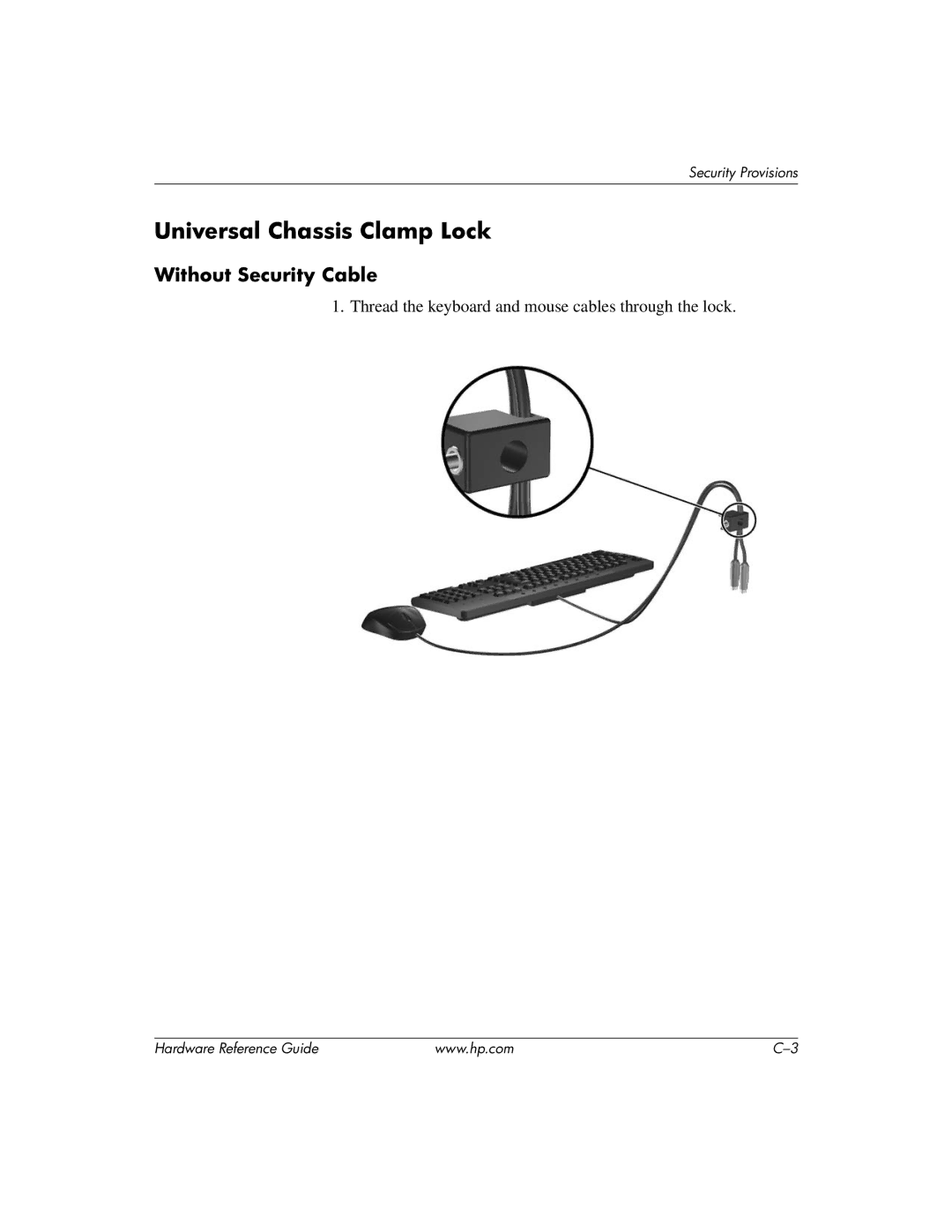 HP dc7600 manual Universal Chassis Clamp Lock, Without Security Cable 