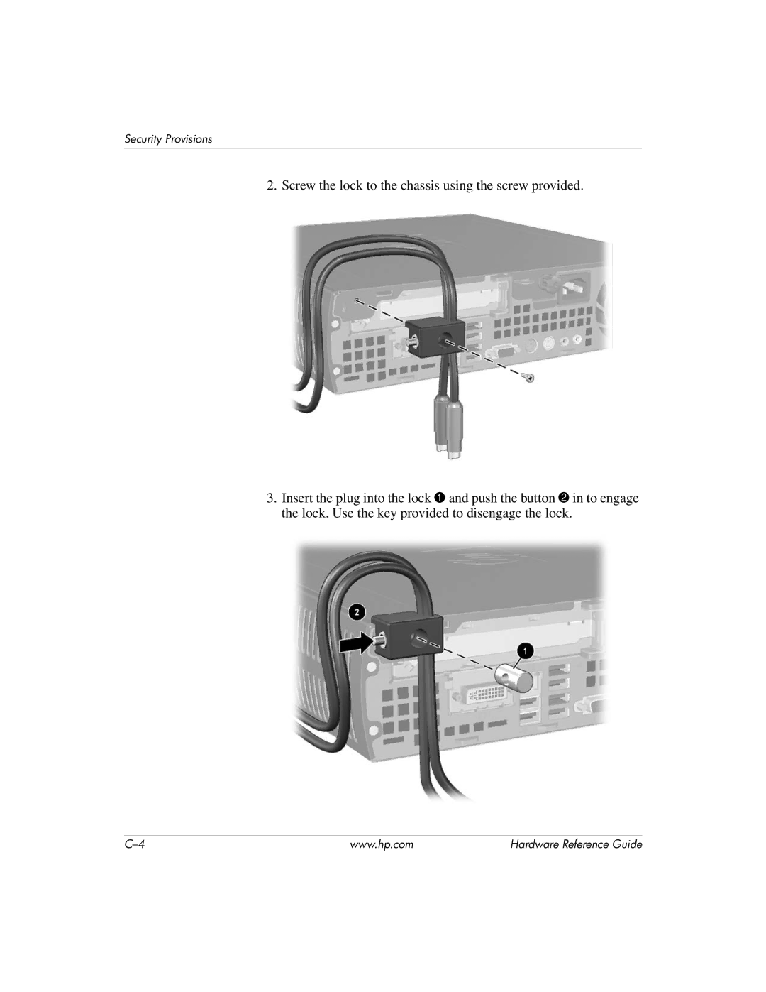 HP dc7600 manual Security Provisions 