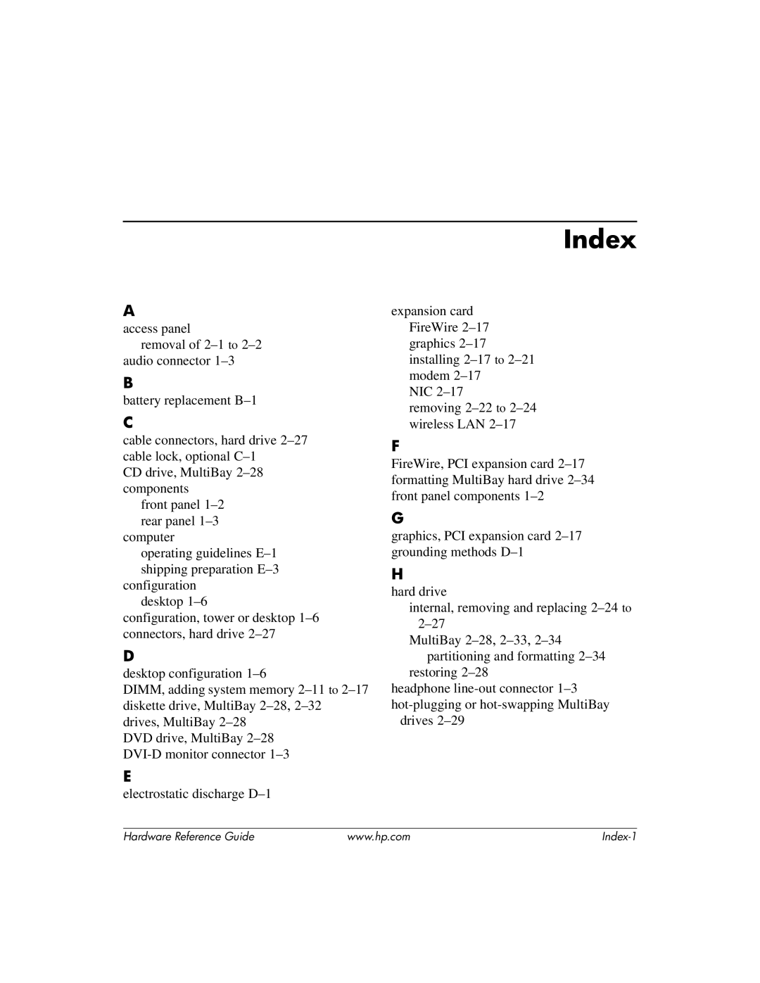 HP dc7600 manual Index 