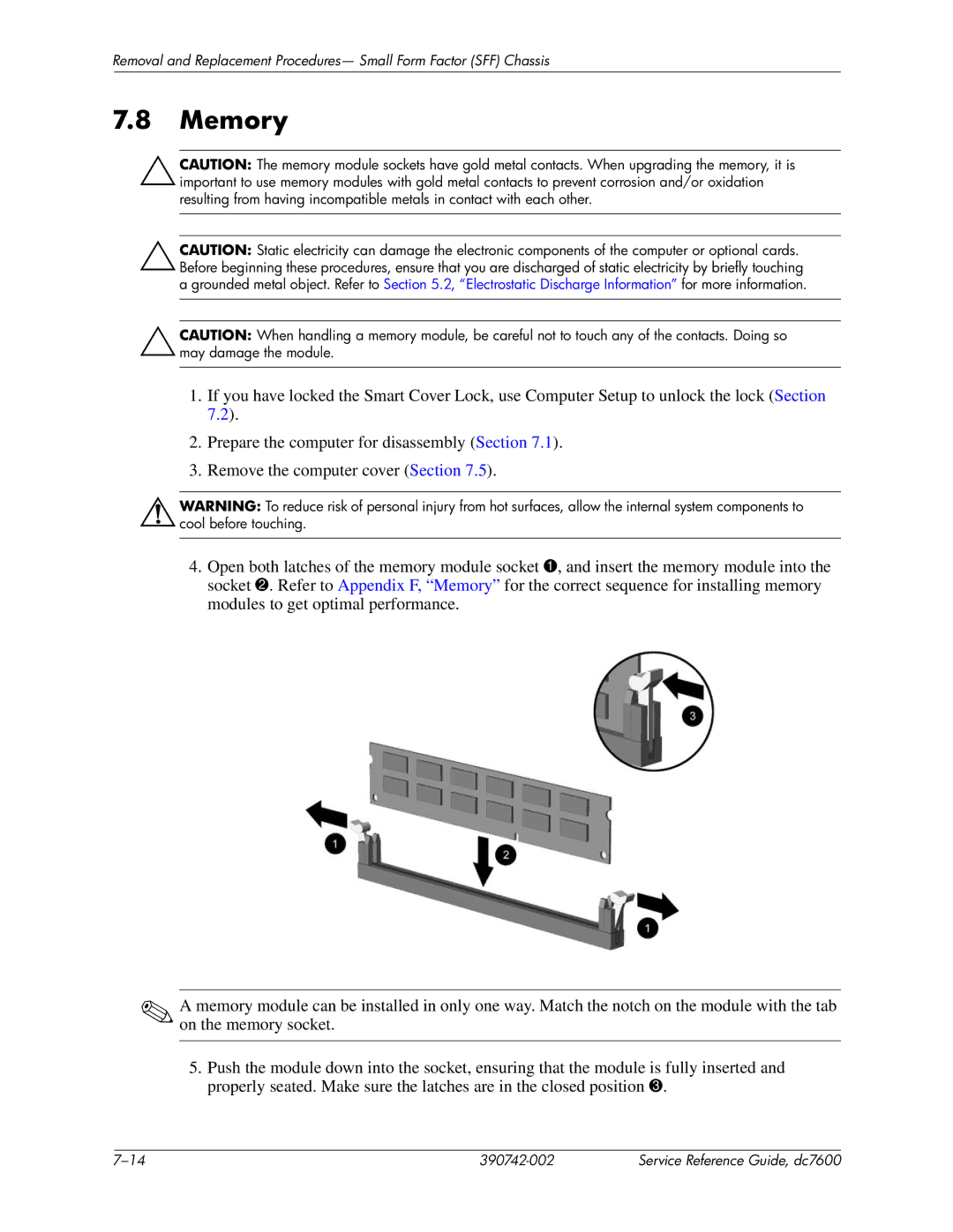 HP dc7608 manual Memory 