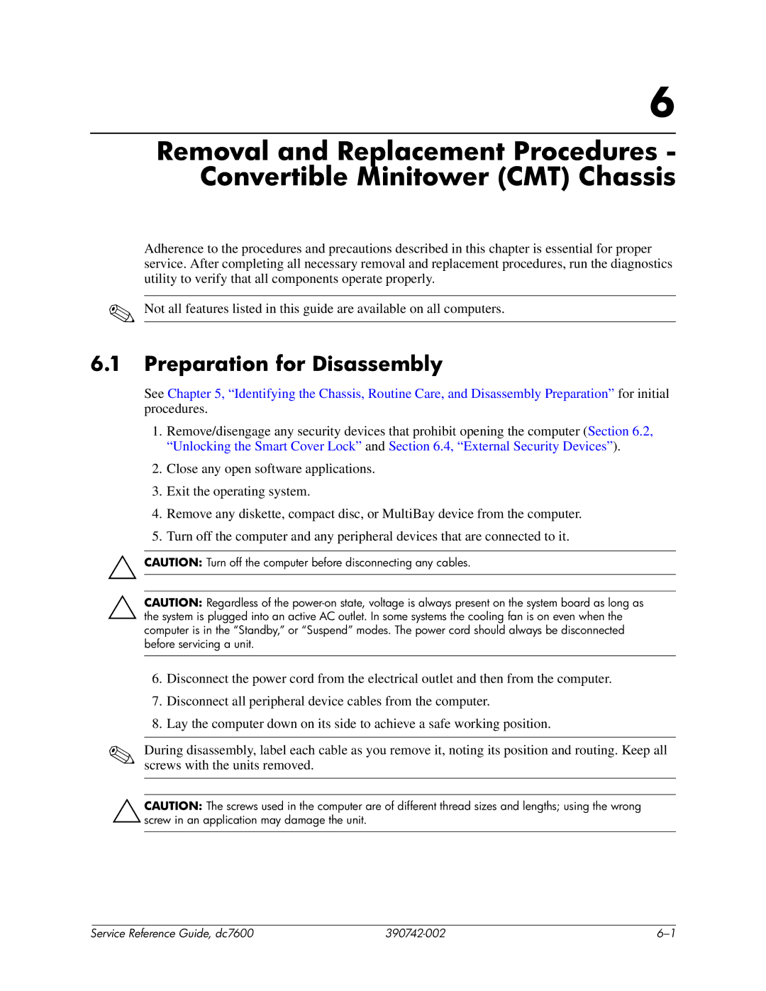 HP dc7608 manual Preparation for Disassembly 