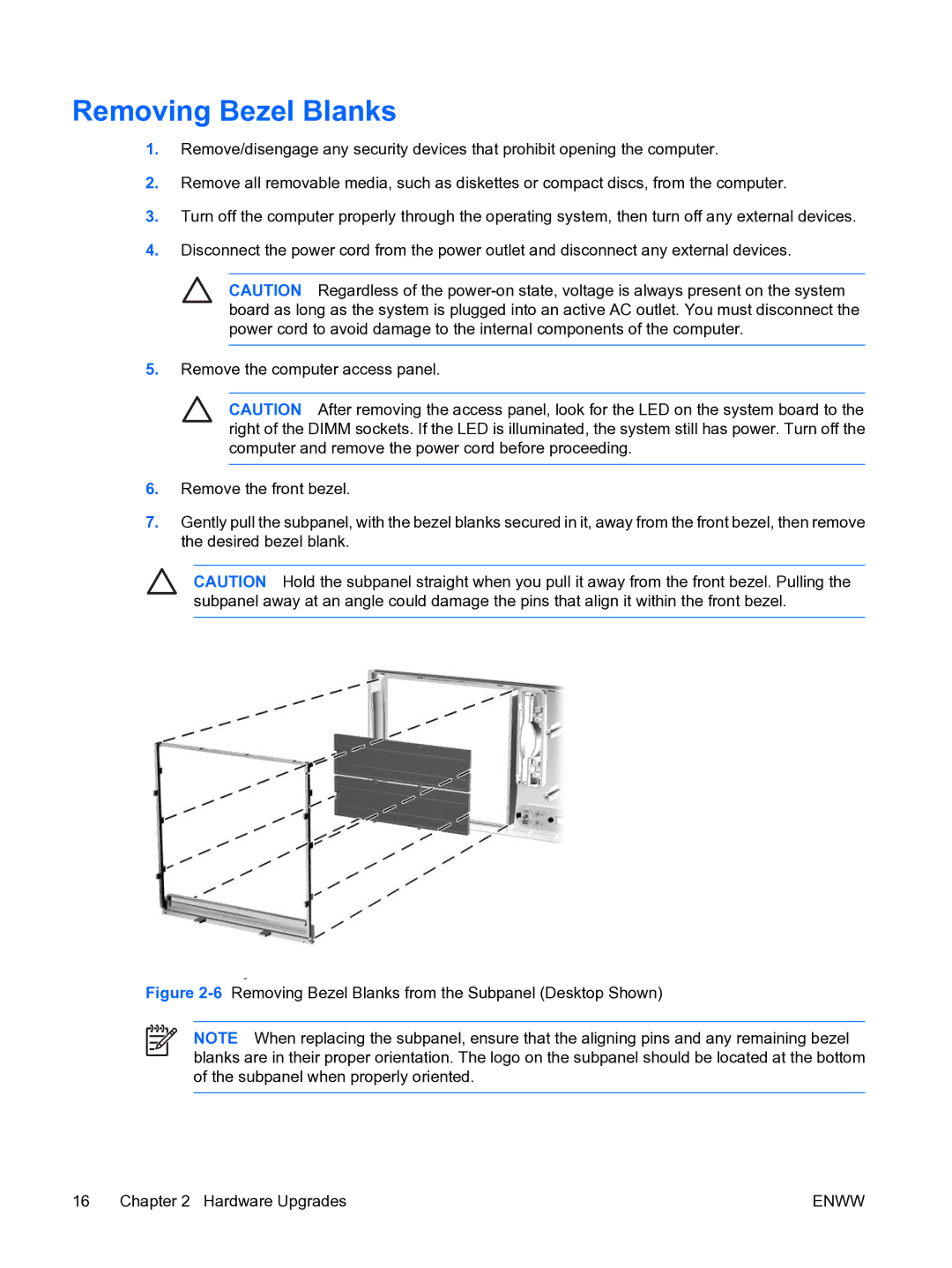 HP dc7700 tower manual Removing Bezel Blanks 