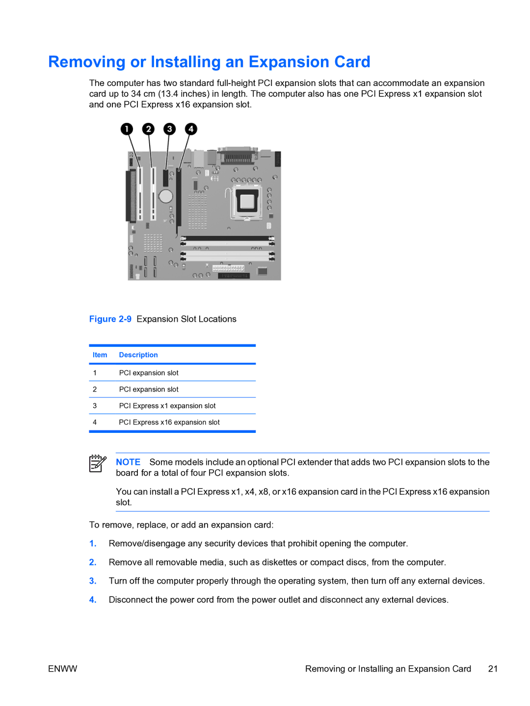 HP dc7700 tower manual Removing or Installing an Expansion Card, Description 