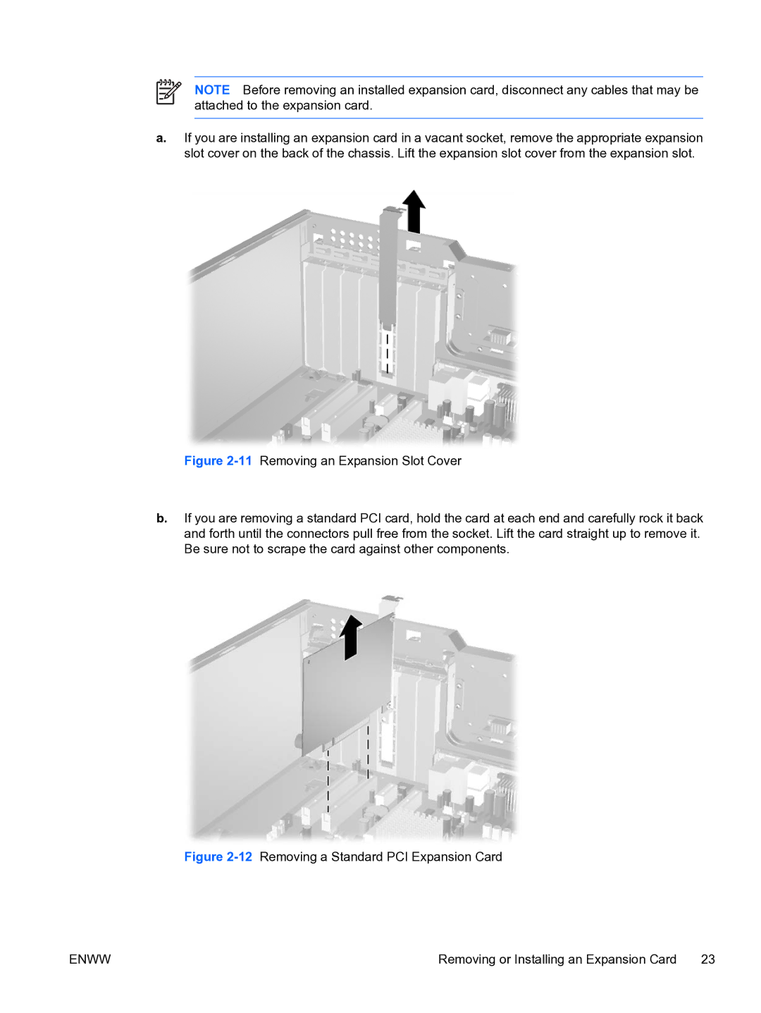 HP dc7700 tower manual 12Removing a Standard PCI Expansion Card 