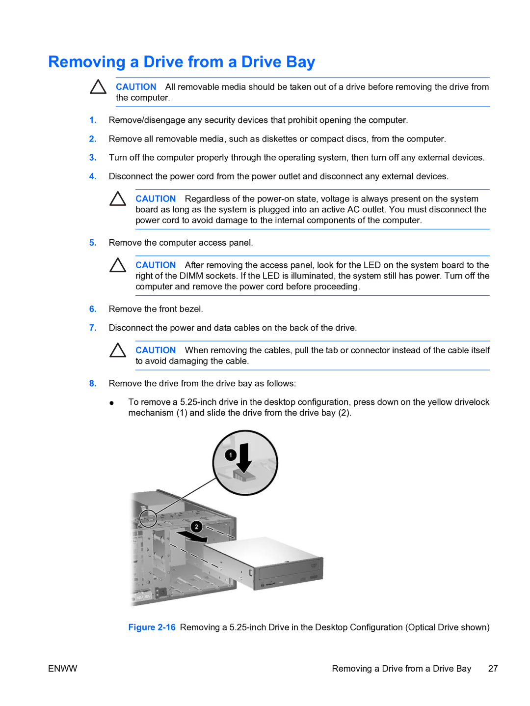 HP dc7700 tower manual Removing a Drive from a Drive Bay 