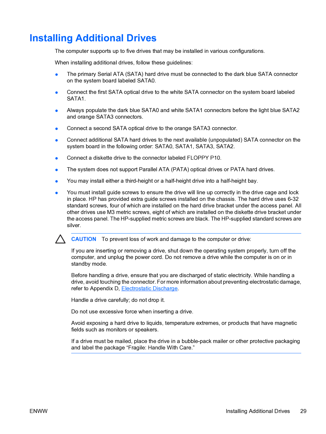 HP dc7700 tower manual Installing Additional Drives 