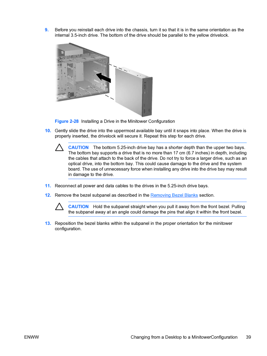 HP dc7700 tower manual Changing from a Desktop to a MinitowerConfiguration 