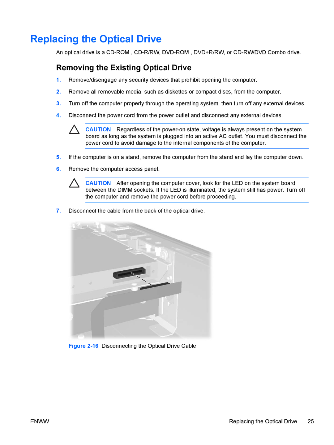 HP dc7700 manual Replacing the Optical Drive, Removing the Existing Optical Drive 