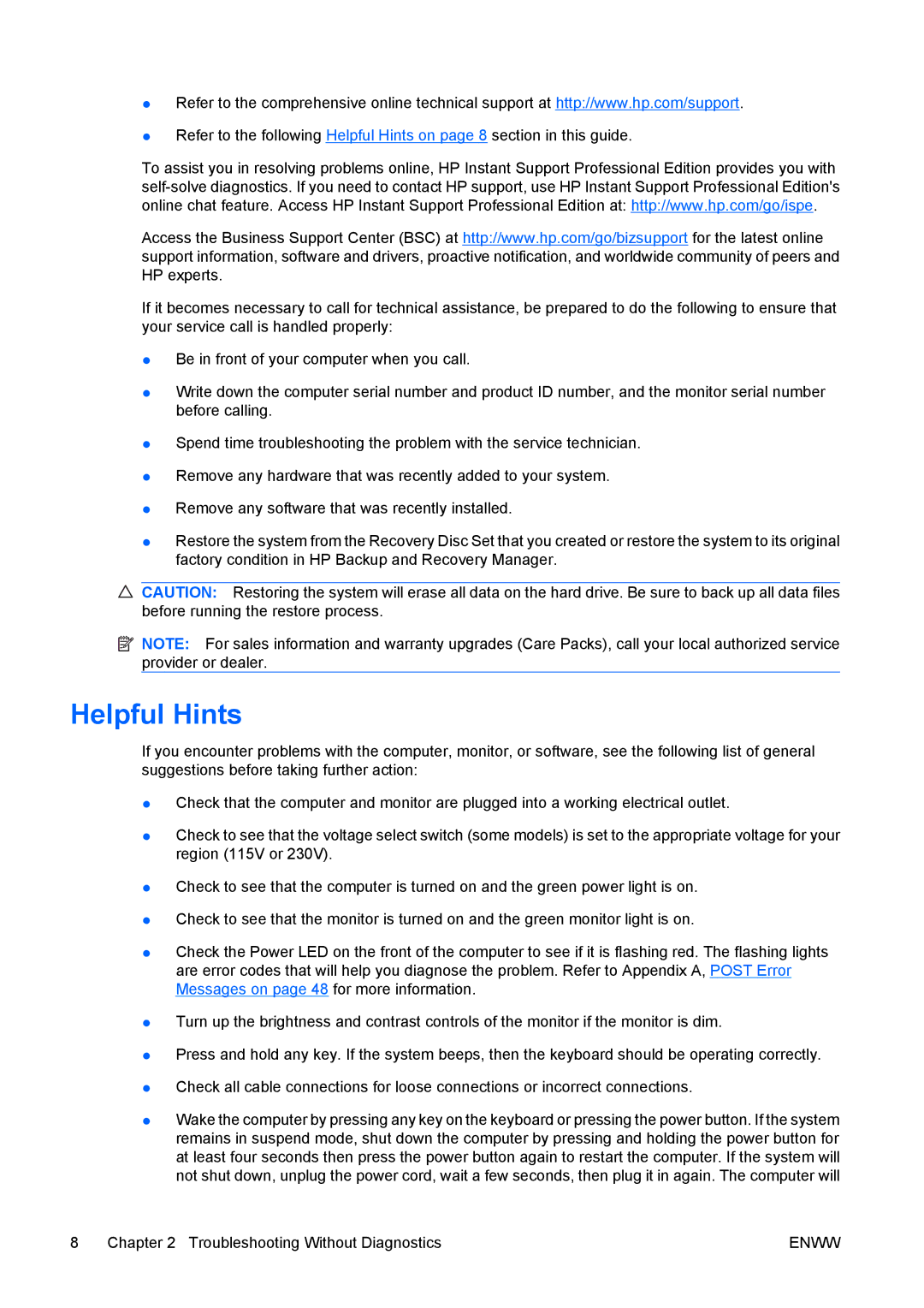 HP dc7800 tower manual Helpful Hints, Troubleshooting Without Diagnostics 