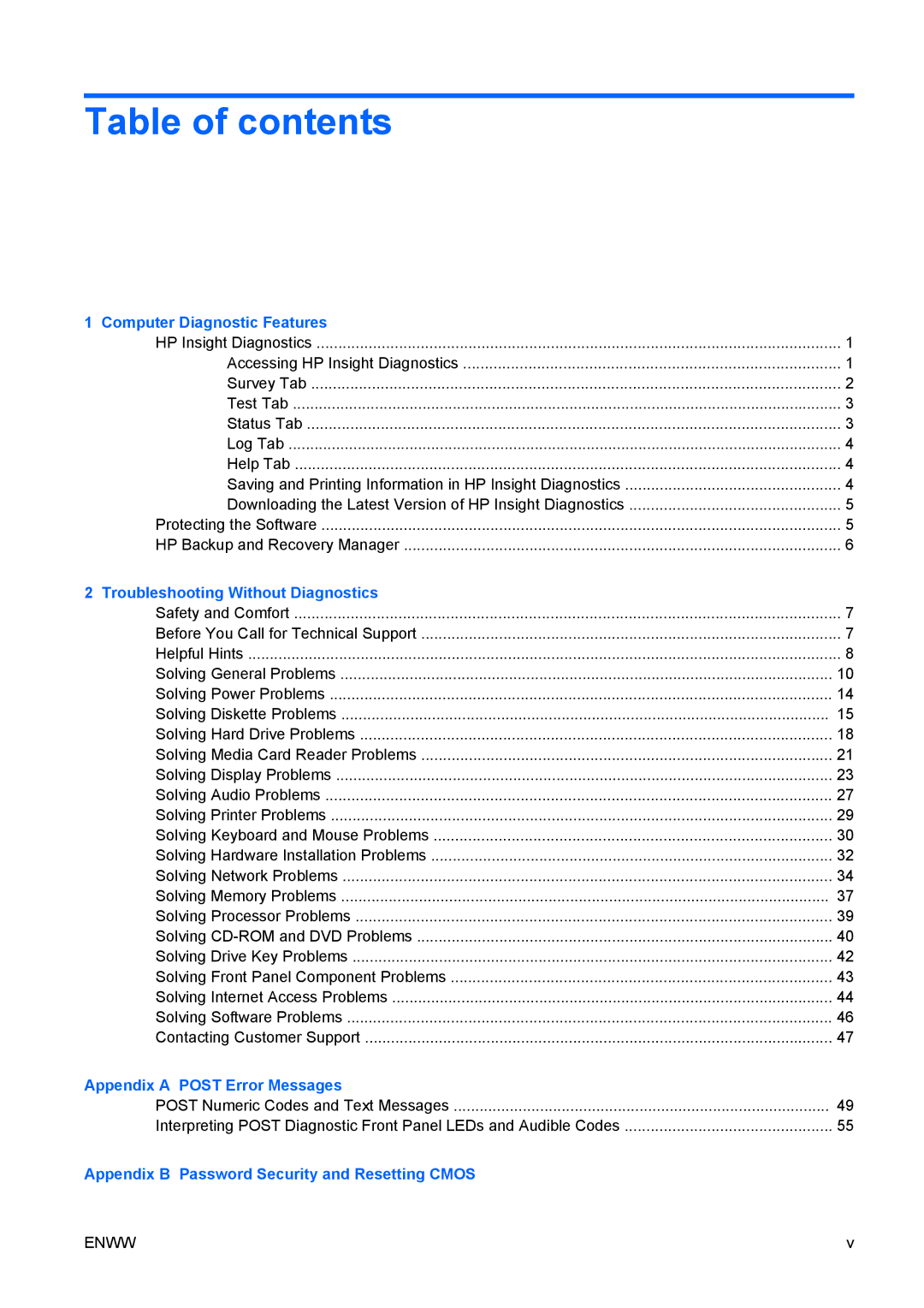 HP dc7800 tower manual Table of contents 