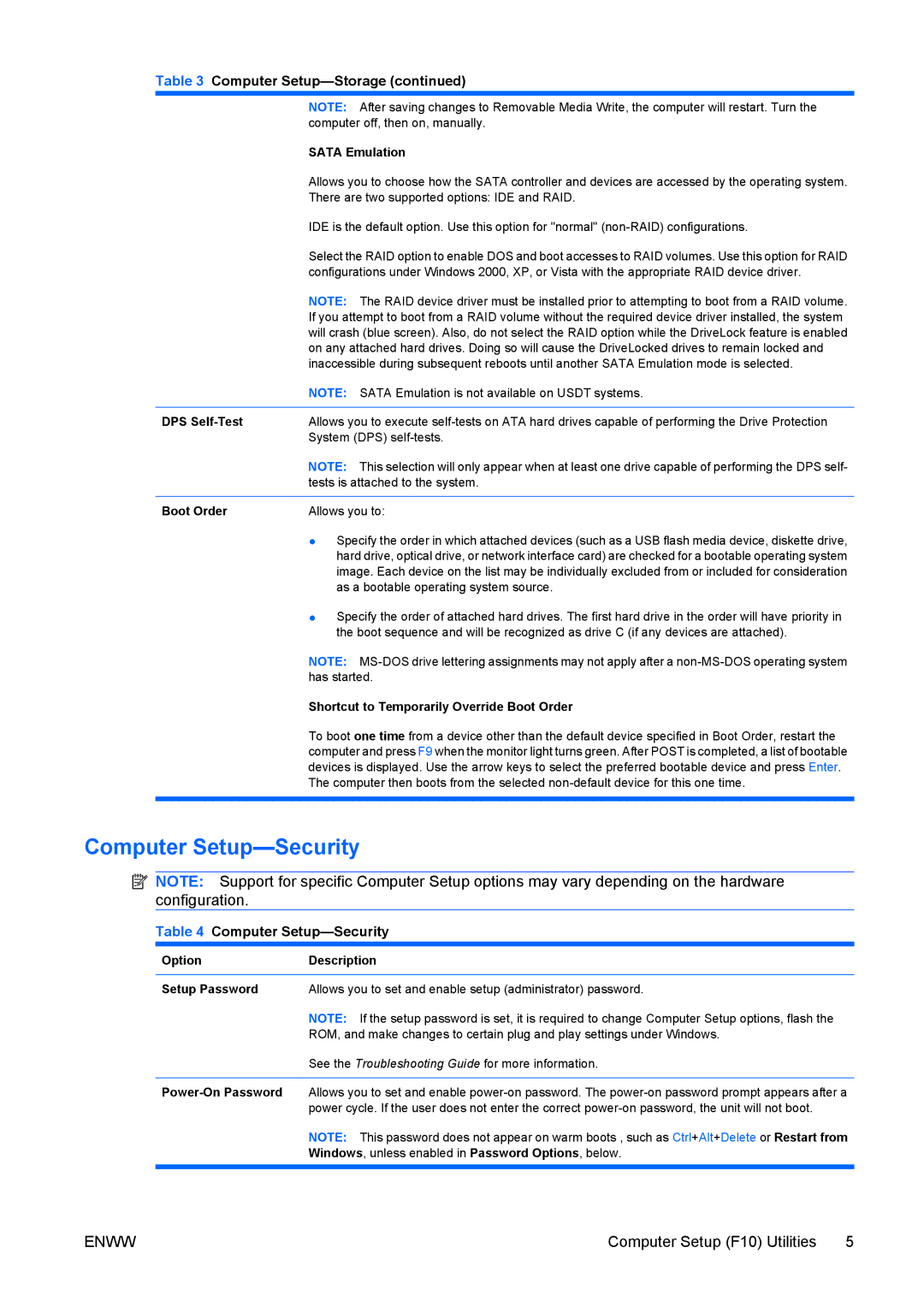 HP dc7800 tower manual Computer Setup-Security 