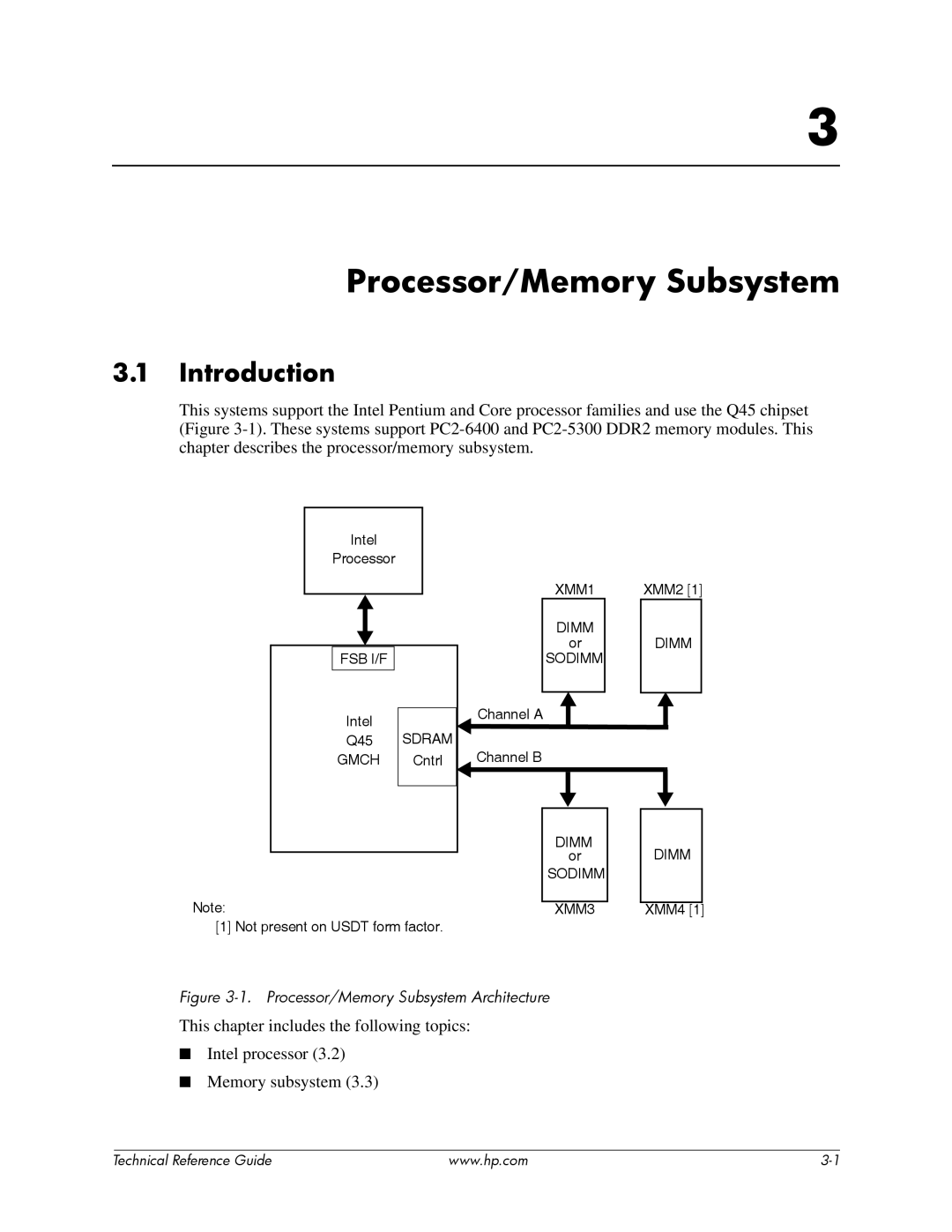 HP dc7800 tower manual Processor/Memory Subsystem Architecture 